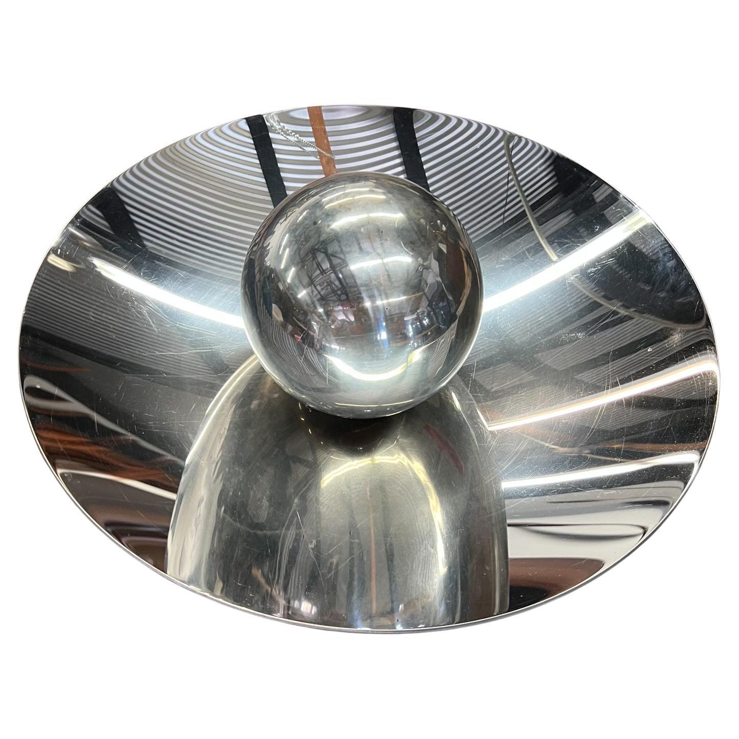 Contemporary Modern Art Chrome Plated Bronze Dish with Center Steel Sphere