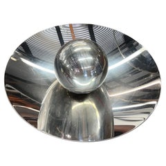 Contemporary Modern Art Chrome Plated Bronze Dish with Center Steel Sphere