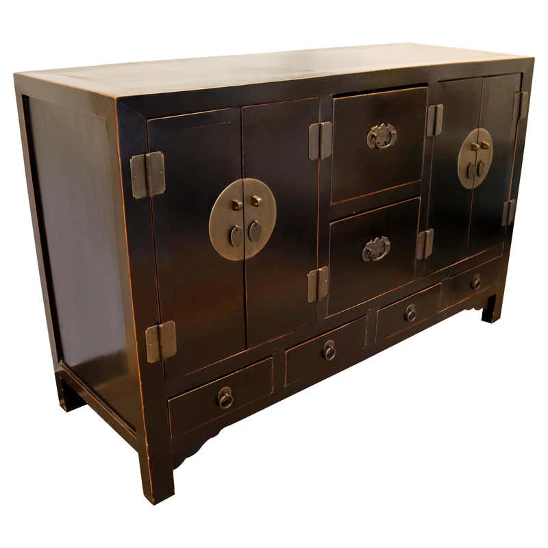 Contemporary Modern Asian Style Black Lacquer Sideboard Credenza ...