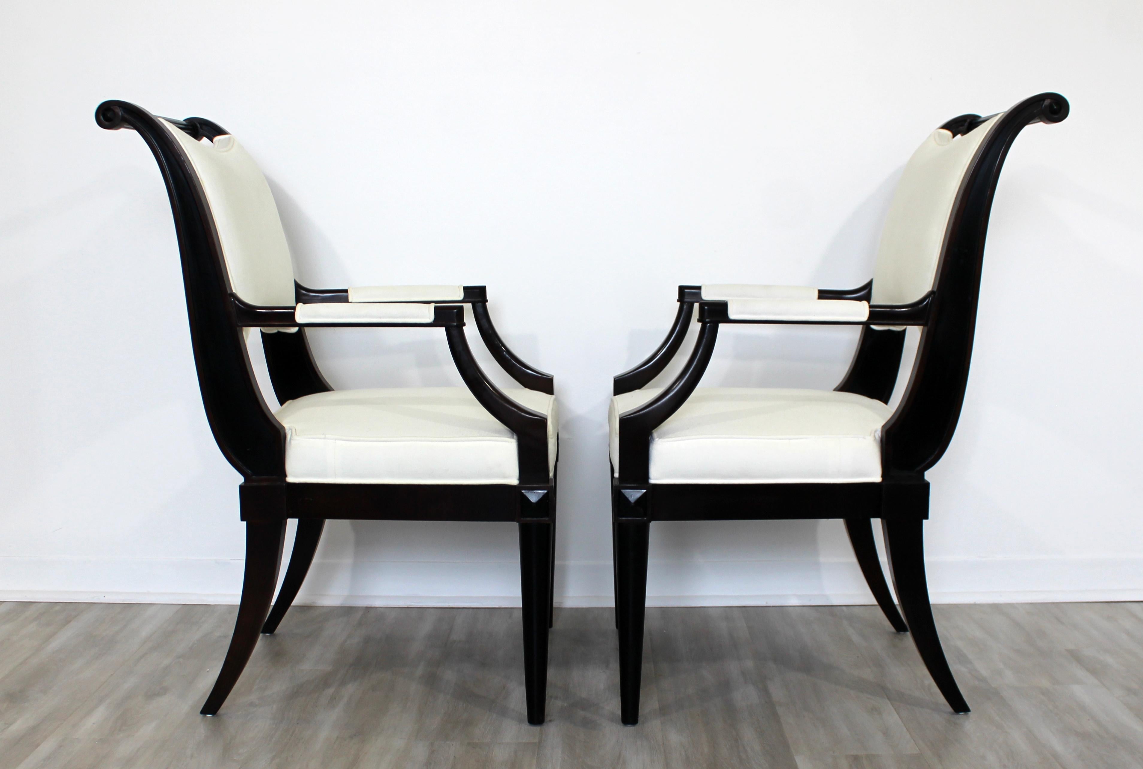 Contemporary Modern Baker Set of 5 Dining Armchairs Black Lacquer In Good Condition In Keego Harbor, MI