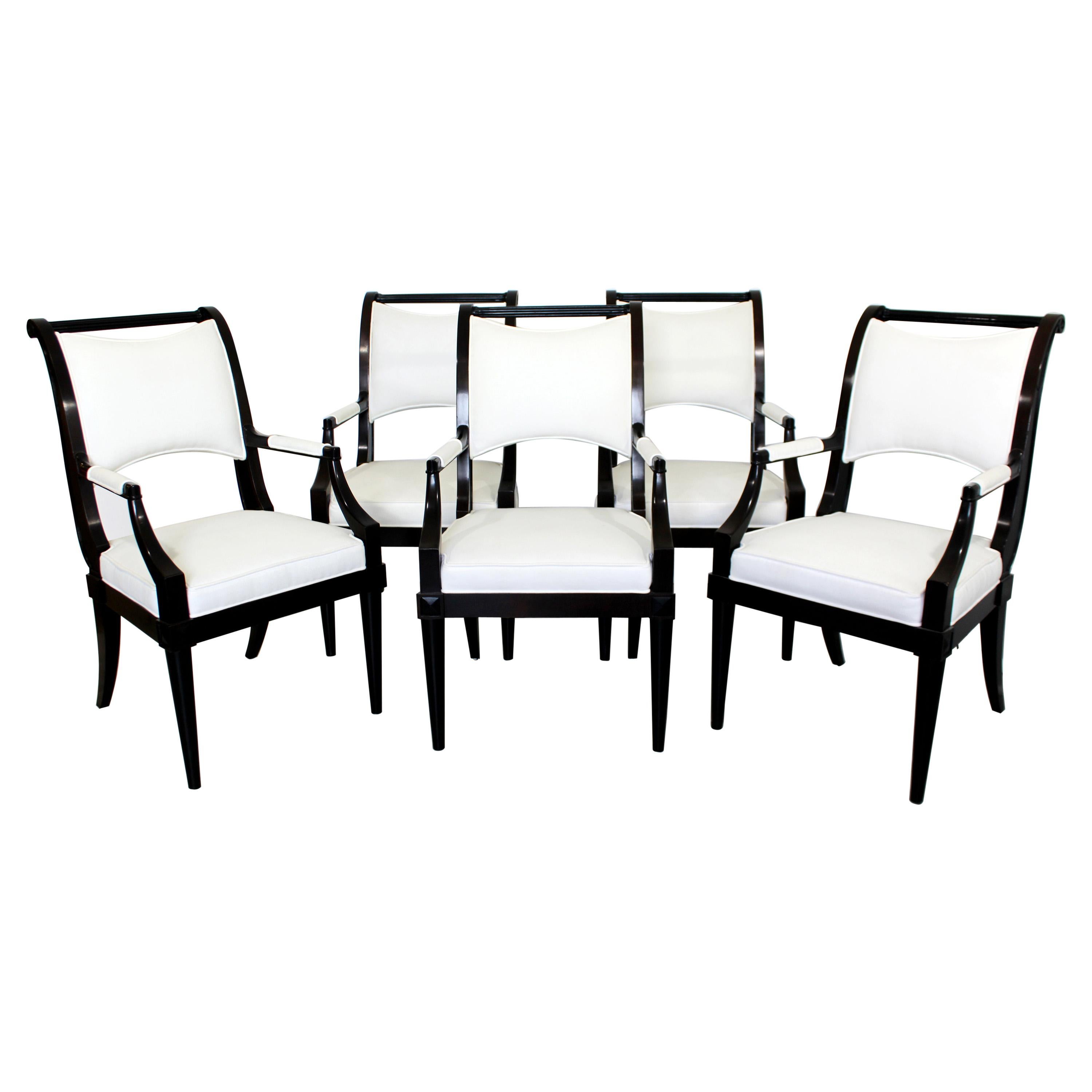 Contemporary Modern Baker Set of 5 Dining Armchairs Black Lacquer