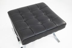 Contemporary Modern Barcelona Style Black Leather and Chrome Ottoman Footstool