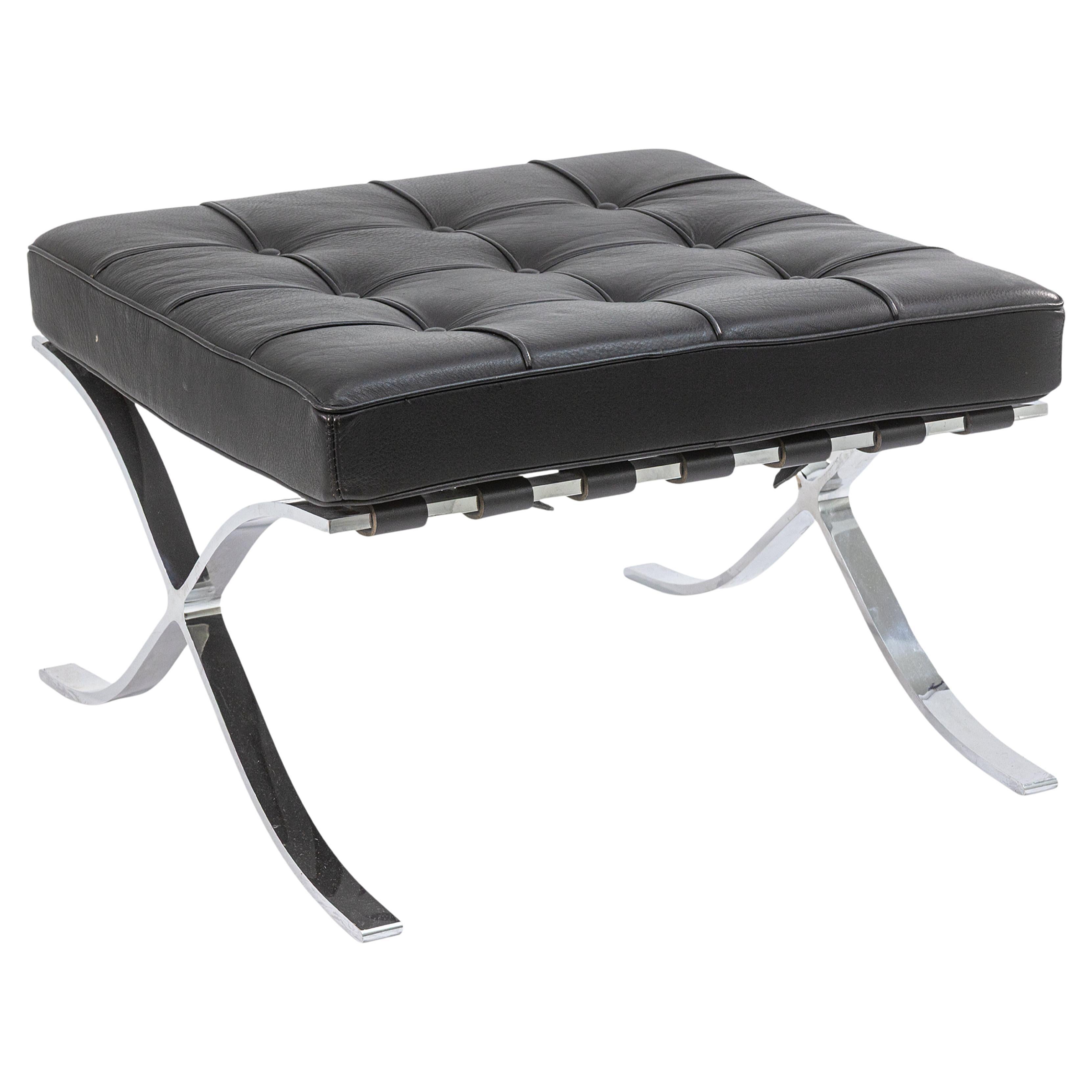 Contemporary Modern Barcelona Style Black Leather and Chrome Ottoman Footstool
