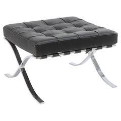 Contemporary Modern Barcelona Style Black Leather and Chrome Ottoman Footstool
