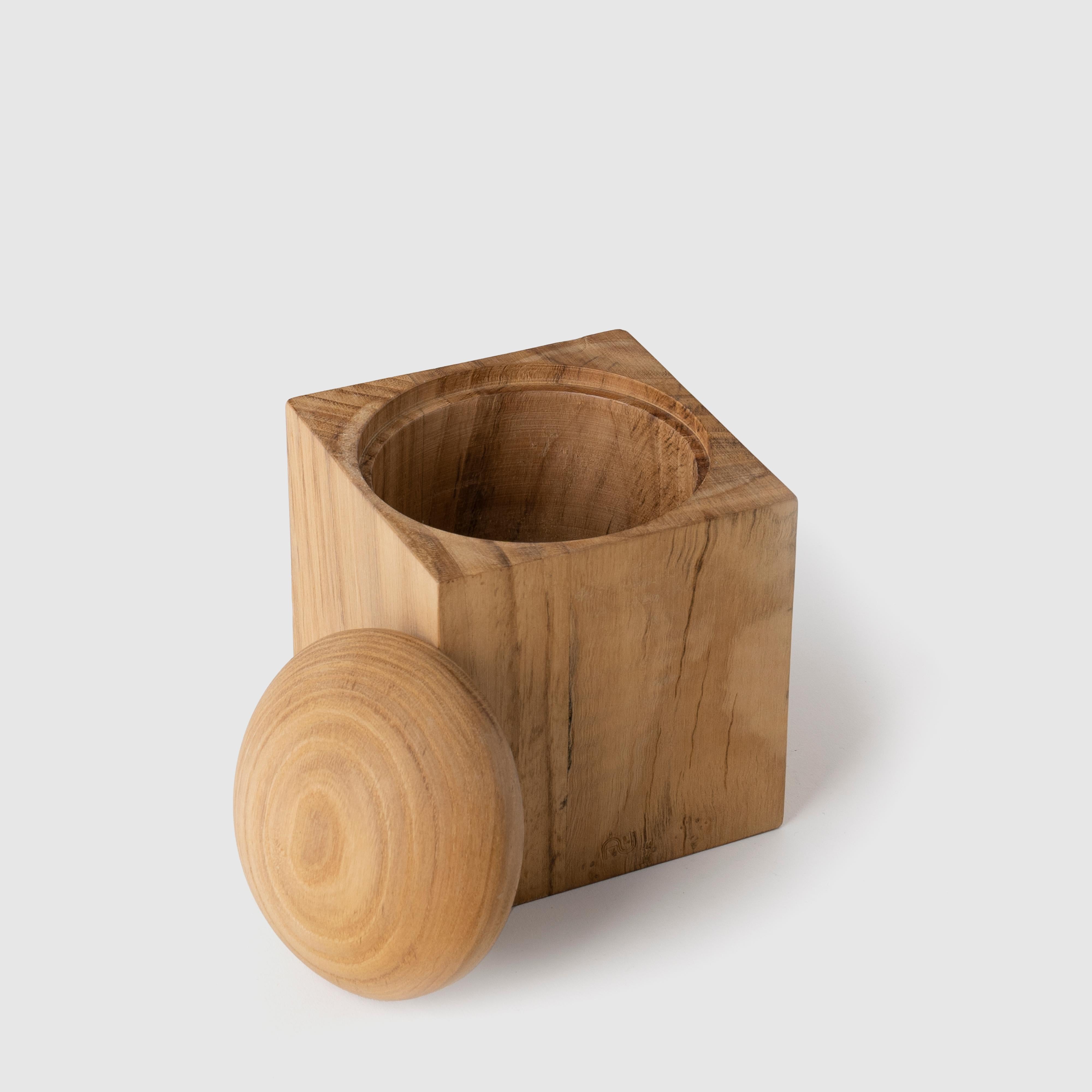 Turned Contemporary Modern, Bebek Chestnut Wood Single-Compartment Box For Sale