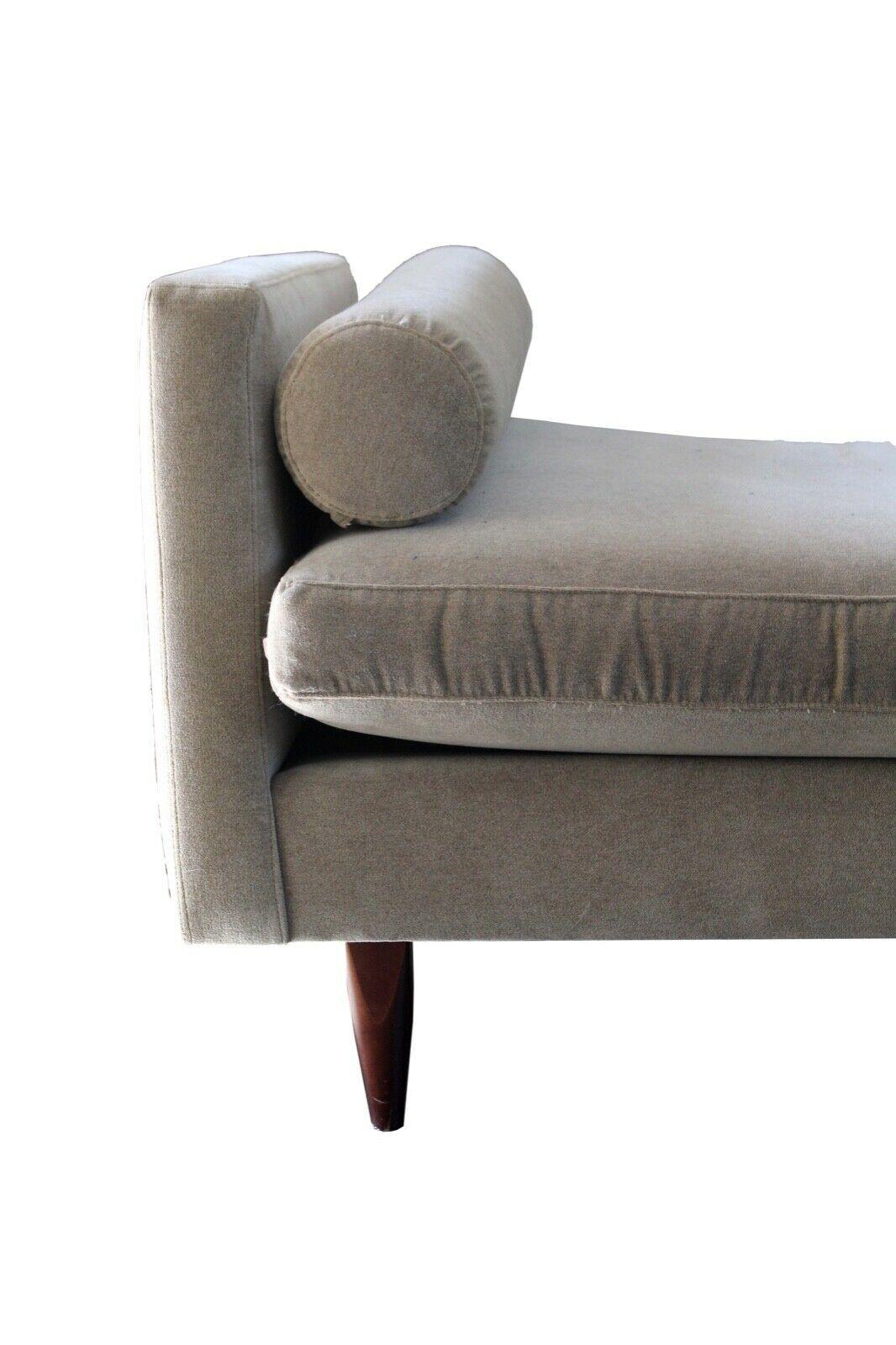 Fabric Contemporary Modern Beige Upholstered Long Baker Chaise w/ Bolster Pillows