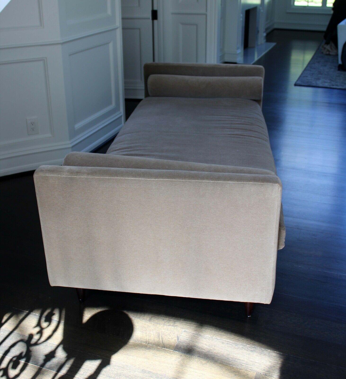 Contemporary Modern Beige Upholstered Long Baker Chaise w/ Bolster Pillows 4