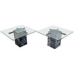 Contemporary Modern Bendixen Pair of Glass Marble Side End Tables 1980s Denmark
