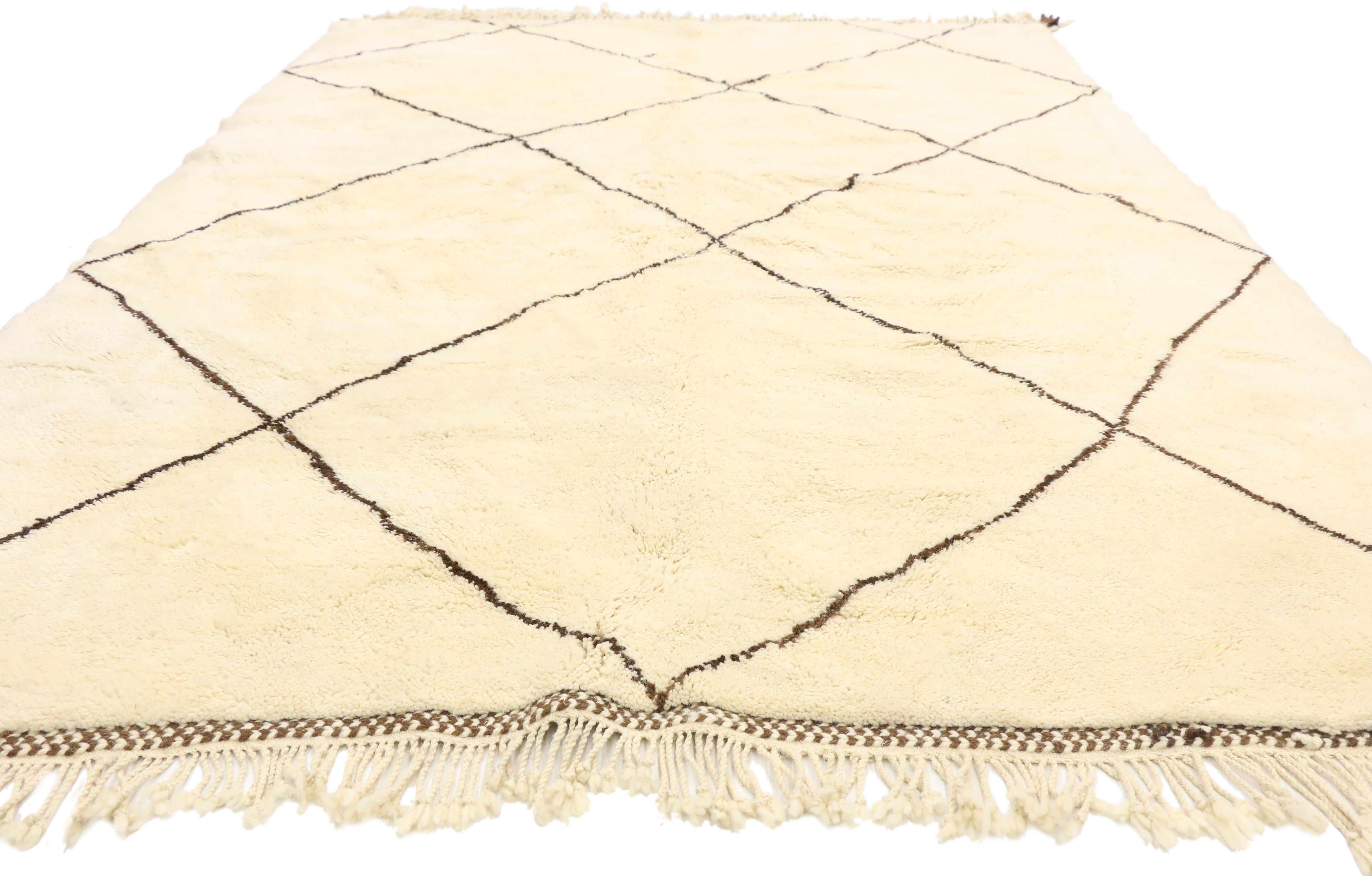 Hand-Knotted New Contemporary Modern Beni Ourain Moroccan Rug with Minimalist Style For Sale