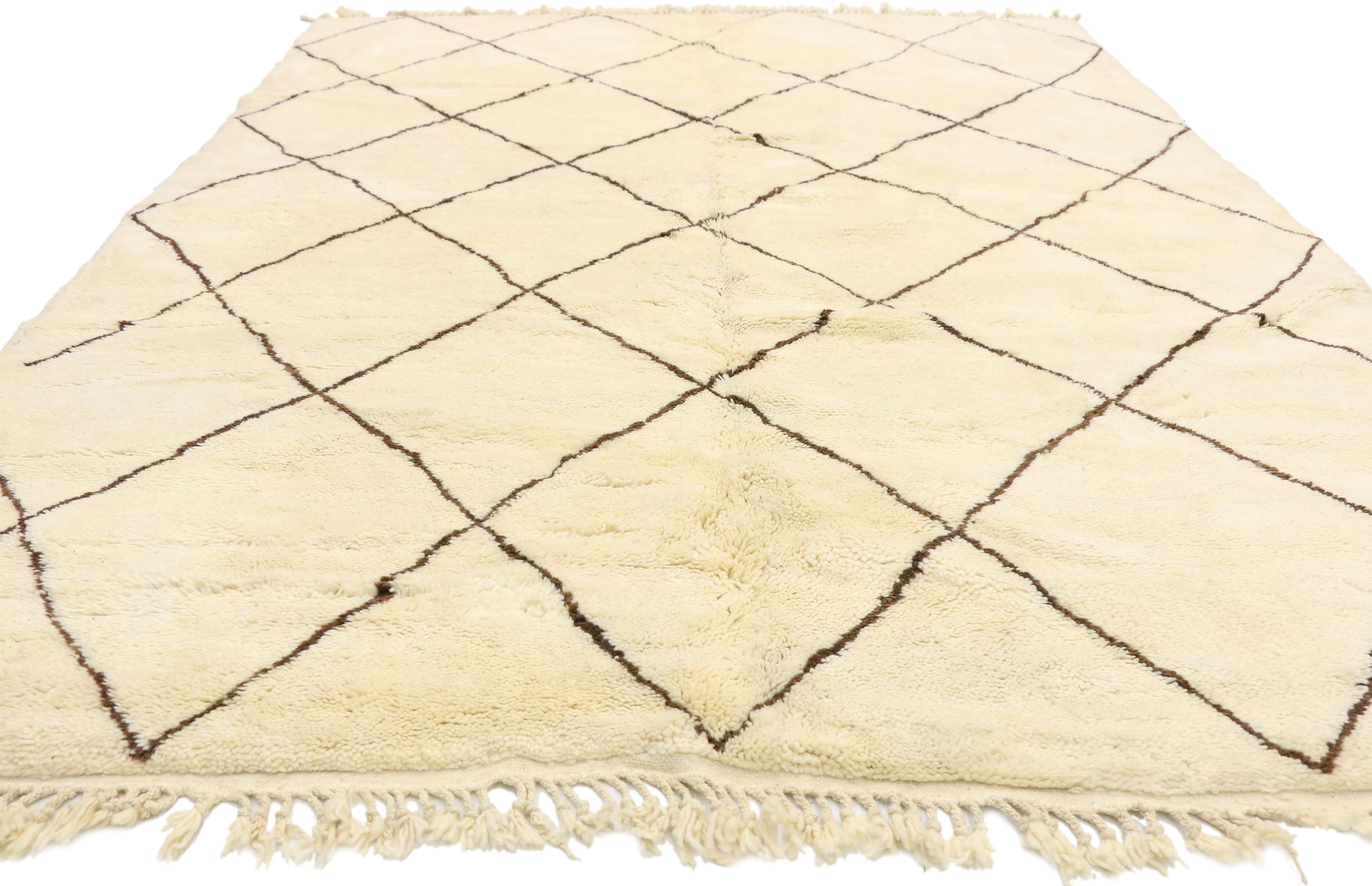 Hand-Knotted Beni Ourain Moroccan Rug, Minimalist Shibui Meets Modern Hygge For Sale