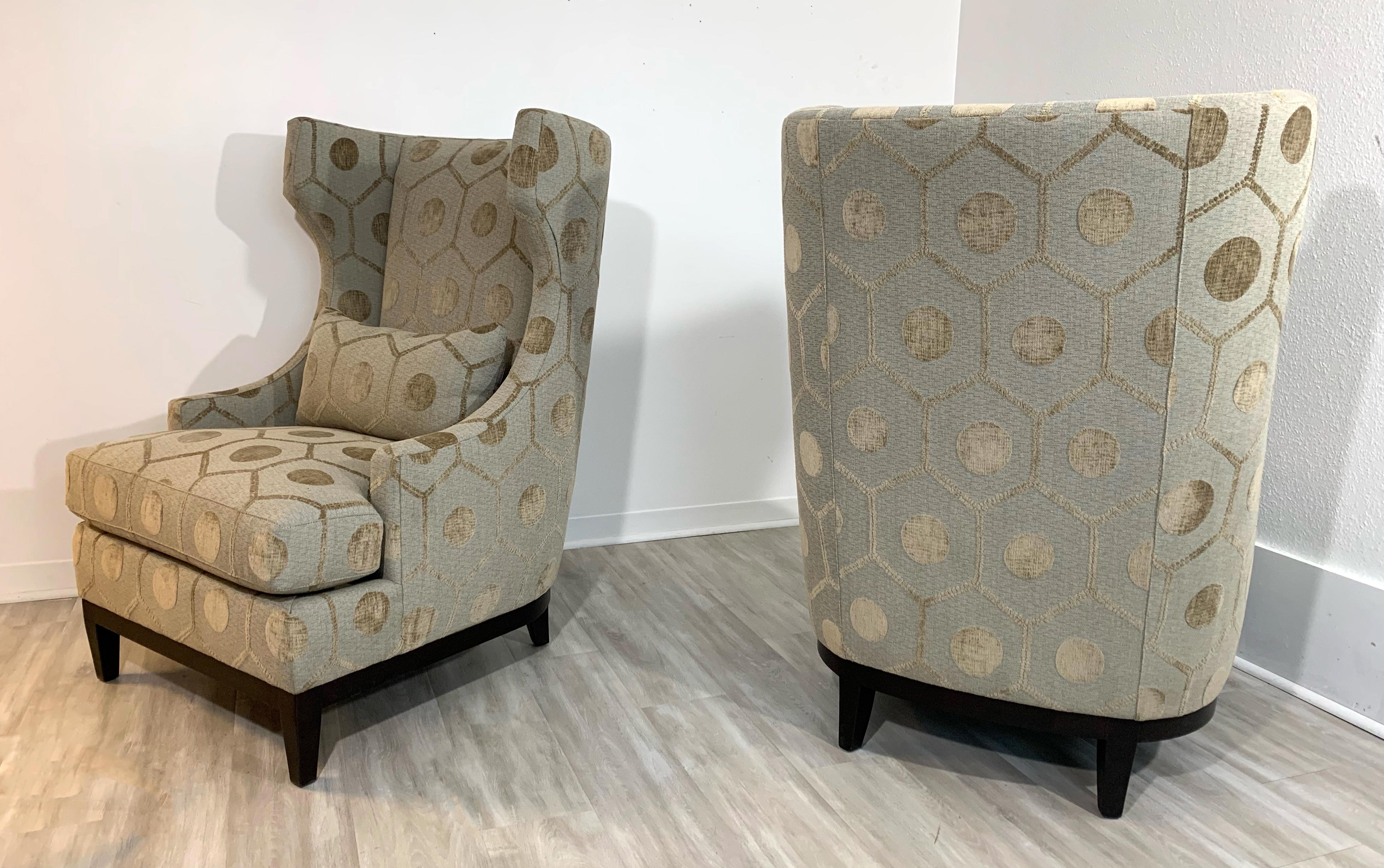 American Contemporary Modern Bernhardt High Backed Pair of Lounge Club Armchairs 1990s
