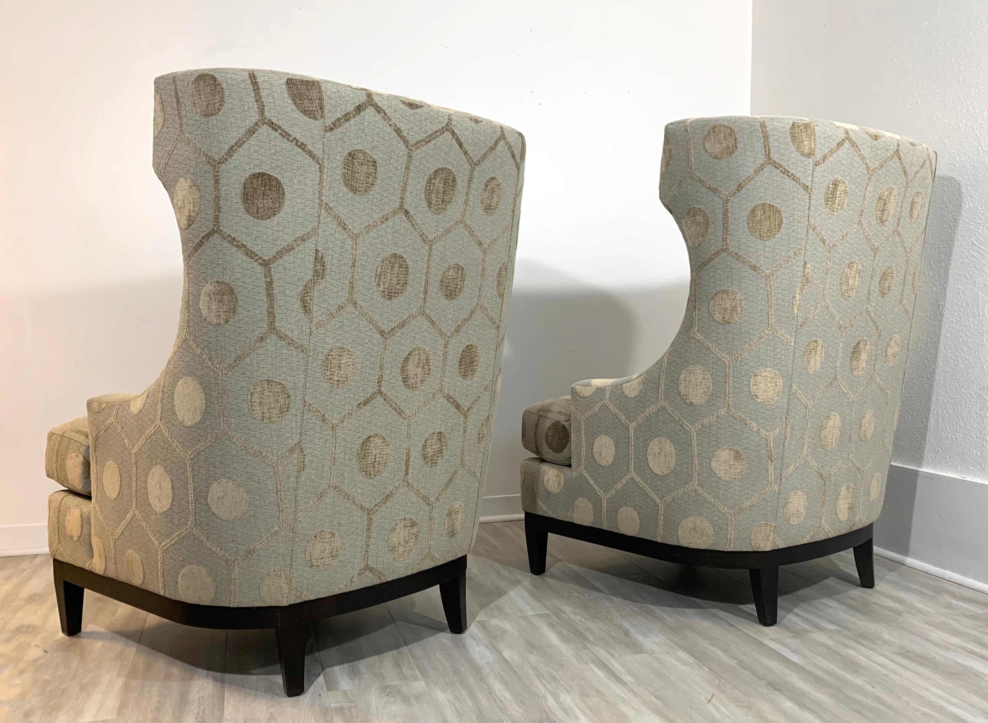 Fabric Contemporary Modern Bernhardt High Backed Pair of Lounge Club Armchairs 1990s