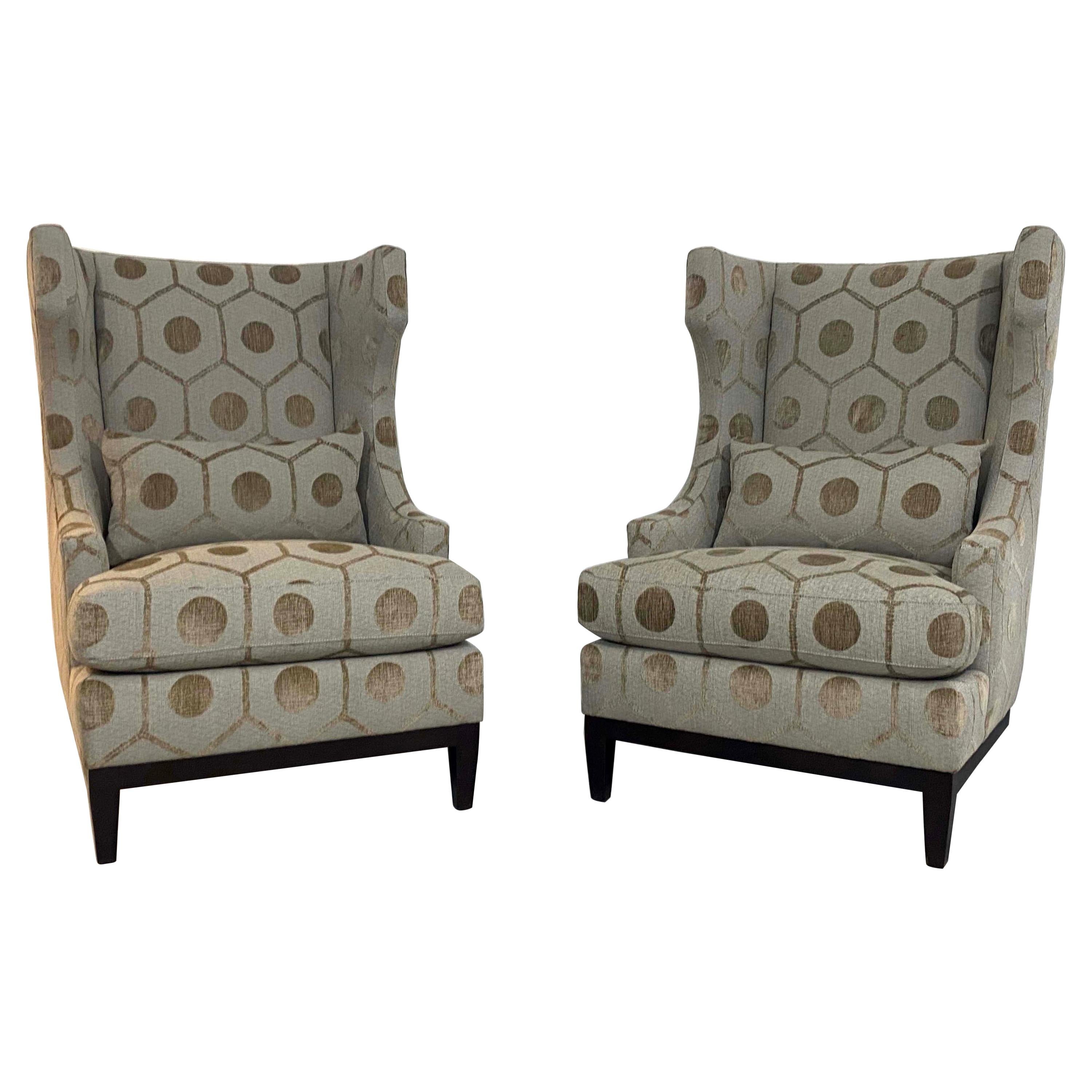 Contemporary Modern Bernhardt High Backed Pair of Lounge Club Armchairs 1990s