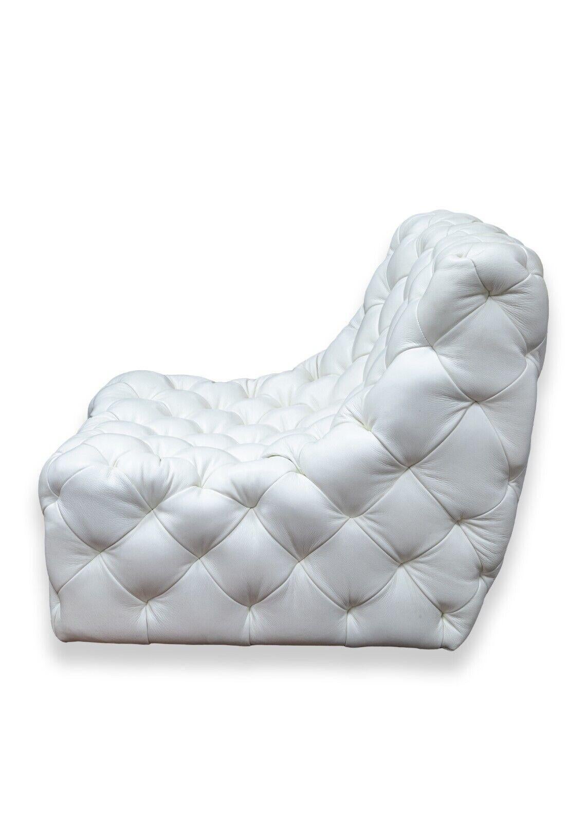 Contemporary Modern Bernhardt Rigby White Tufted Leather Swivel Lounge Chair In Good Condition In Keego Harbor, MI