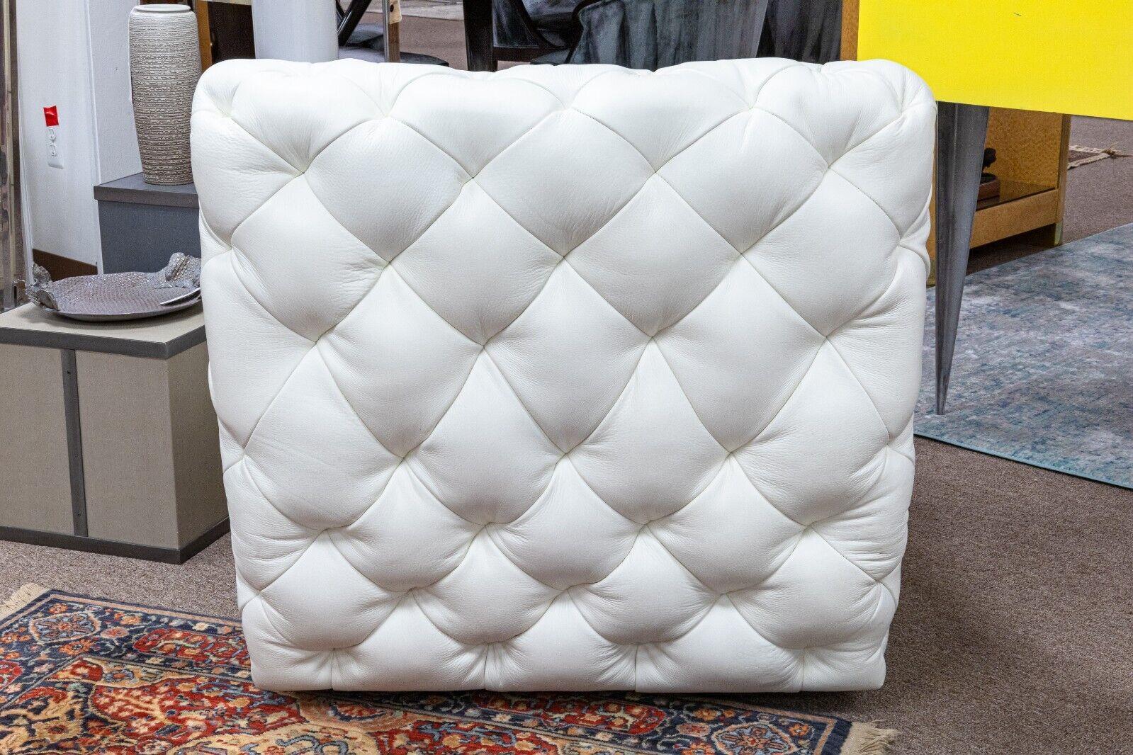 Contemporary Modern Bernhardt Rigby White Tufted Leather Swivel Lounge Chair 5