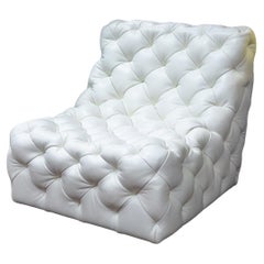 Used Contemporary Modern Bernhardt Rigby White Tufted Leather Swivel Lounge Chair
