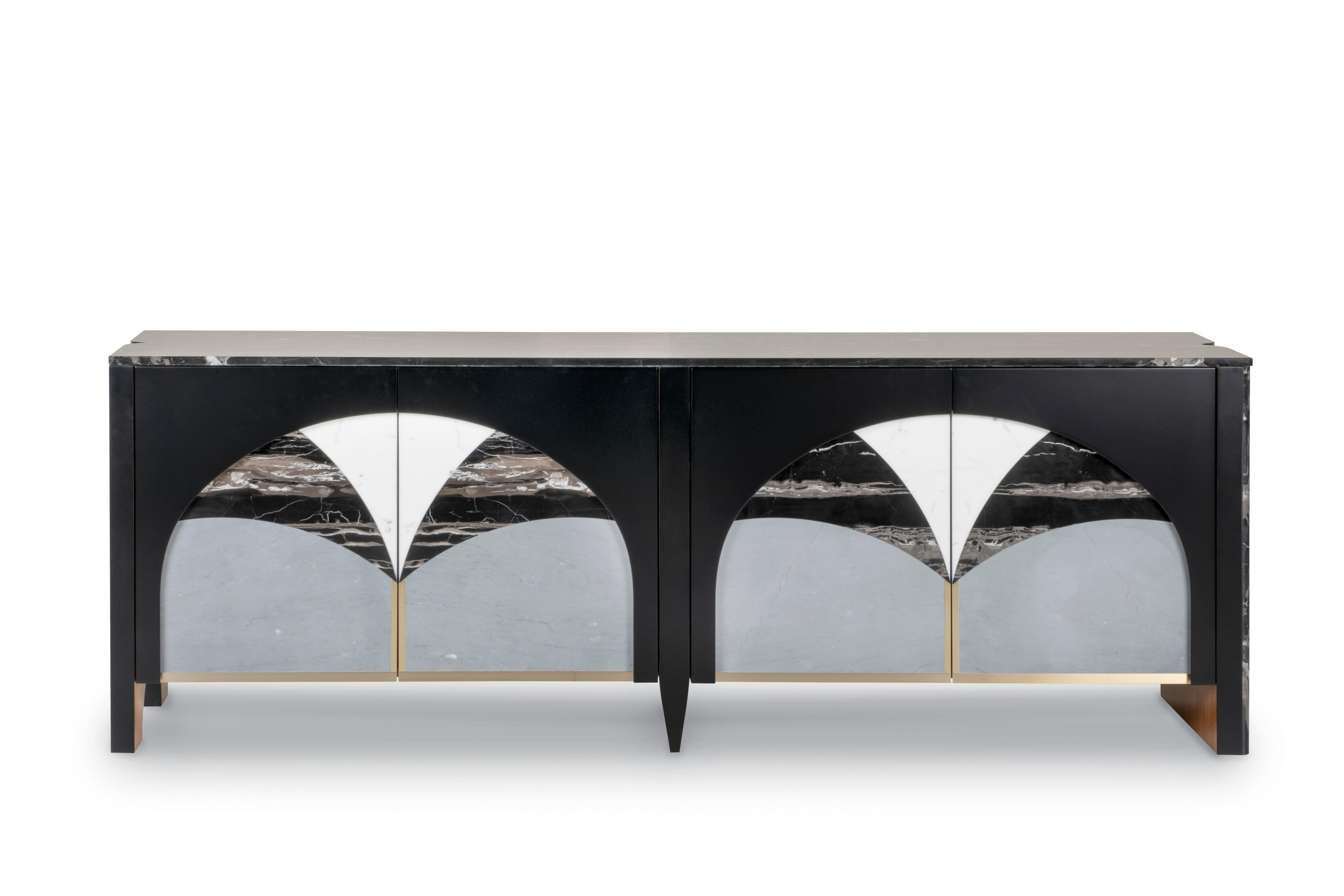 Brass Modern Biloba Sideboard, Calacatta Marble, Handmade in Portugal by Greenapple For Sale