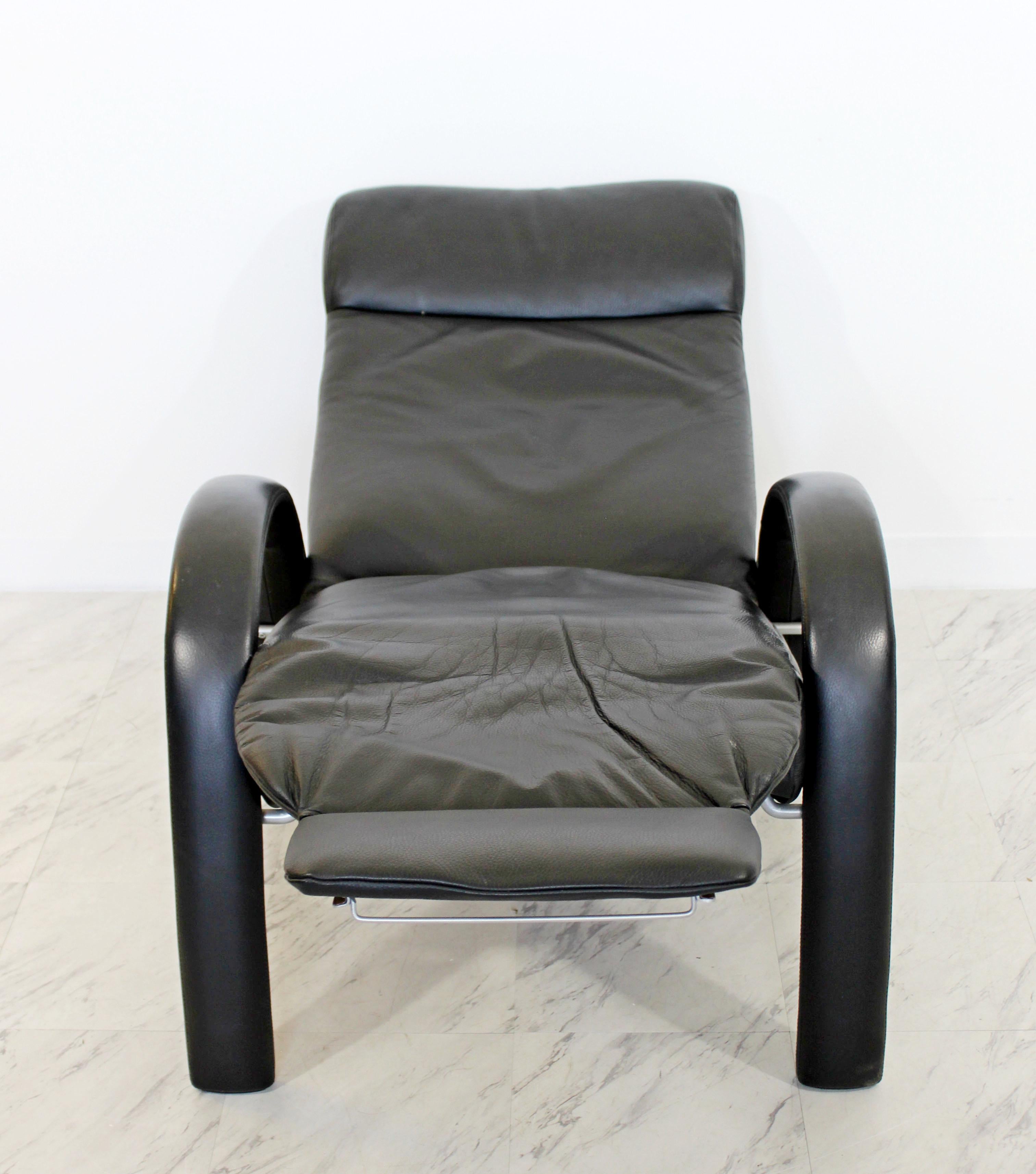 Contemporary Modern Bjork Lafer Black Leather Recliner Reclining Armchair 2