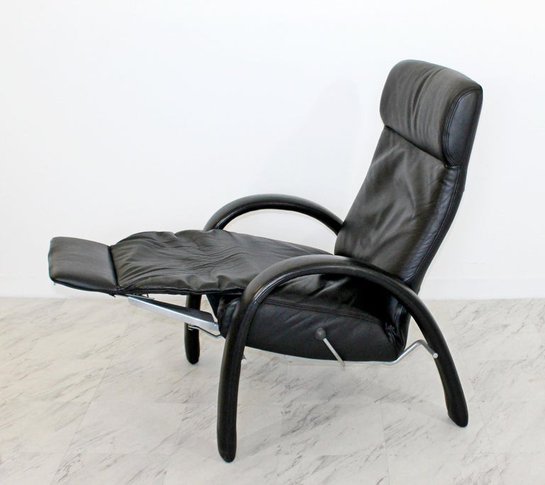 Contemporary Modern Bjork Lafer Black Leather Recliner Reclining
