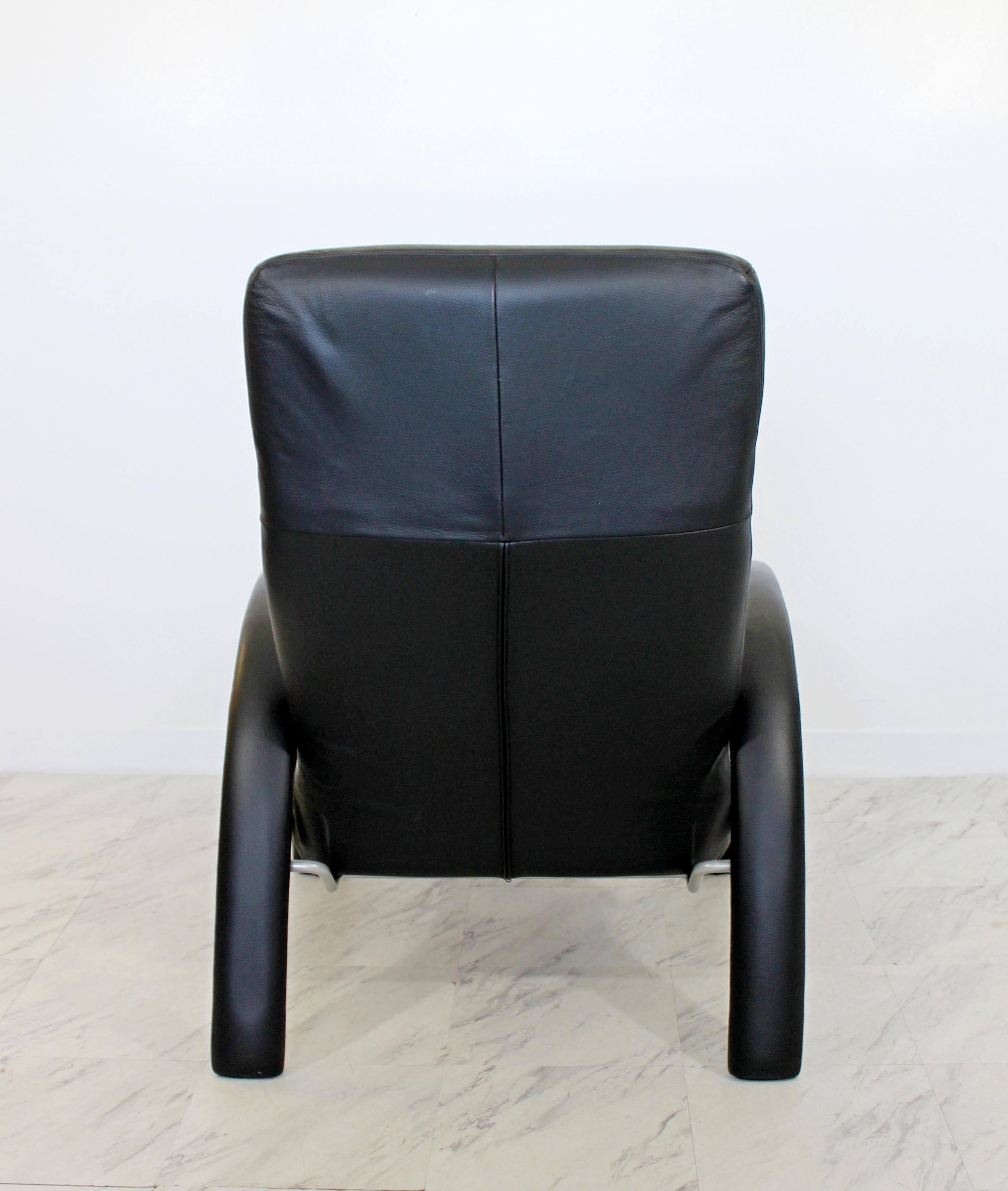 Brazilian Contemporary Modern Bjork Lafer Black Leather Recliner Reclining Armchair