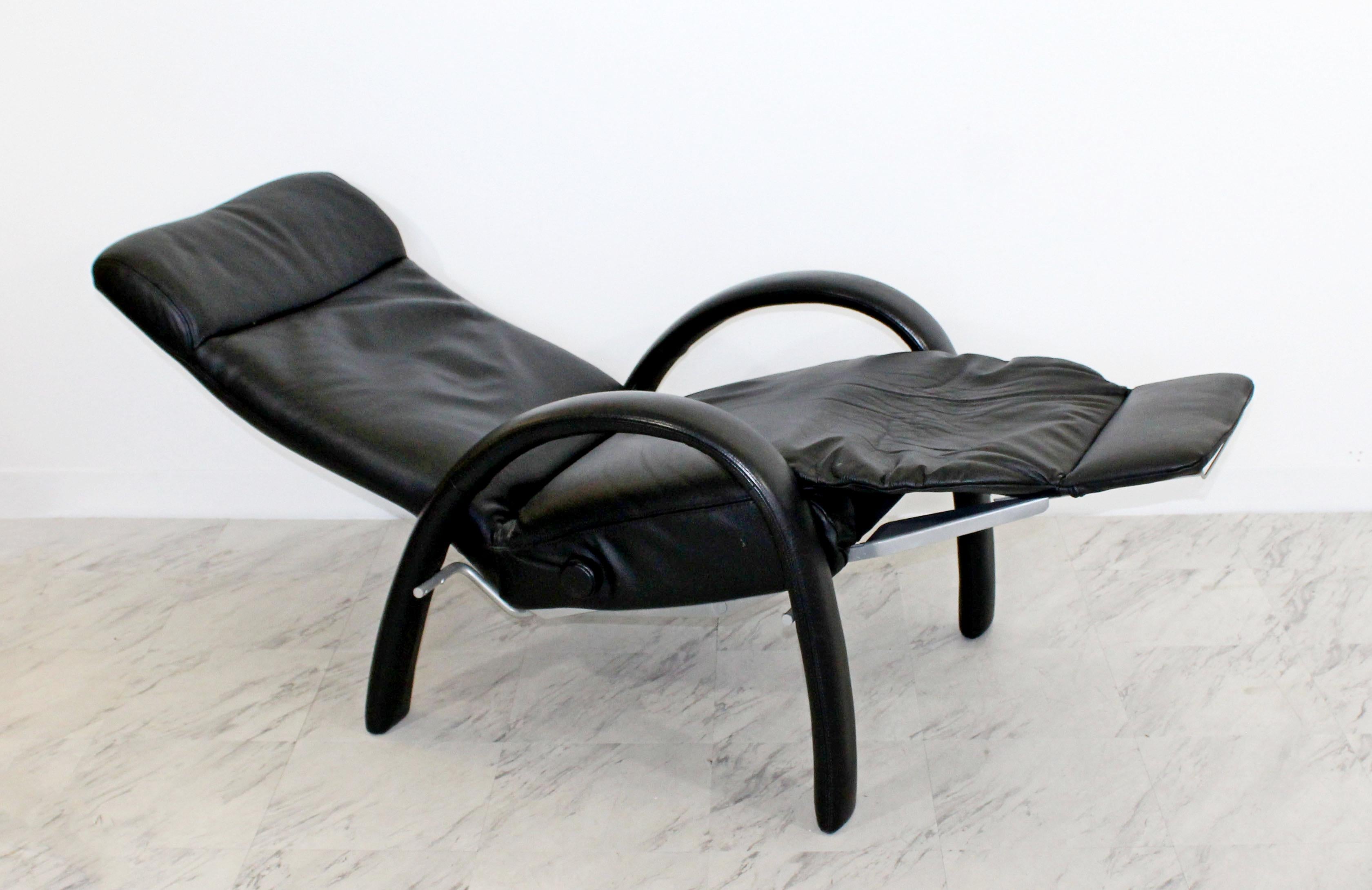 Late 20th Century Contemporary Modern Bjork Lafer Black Leather Recliner Reclining Armchair