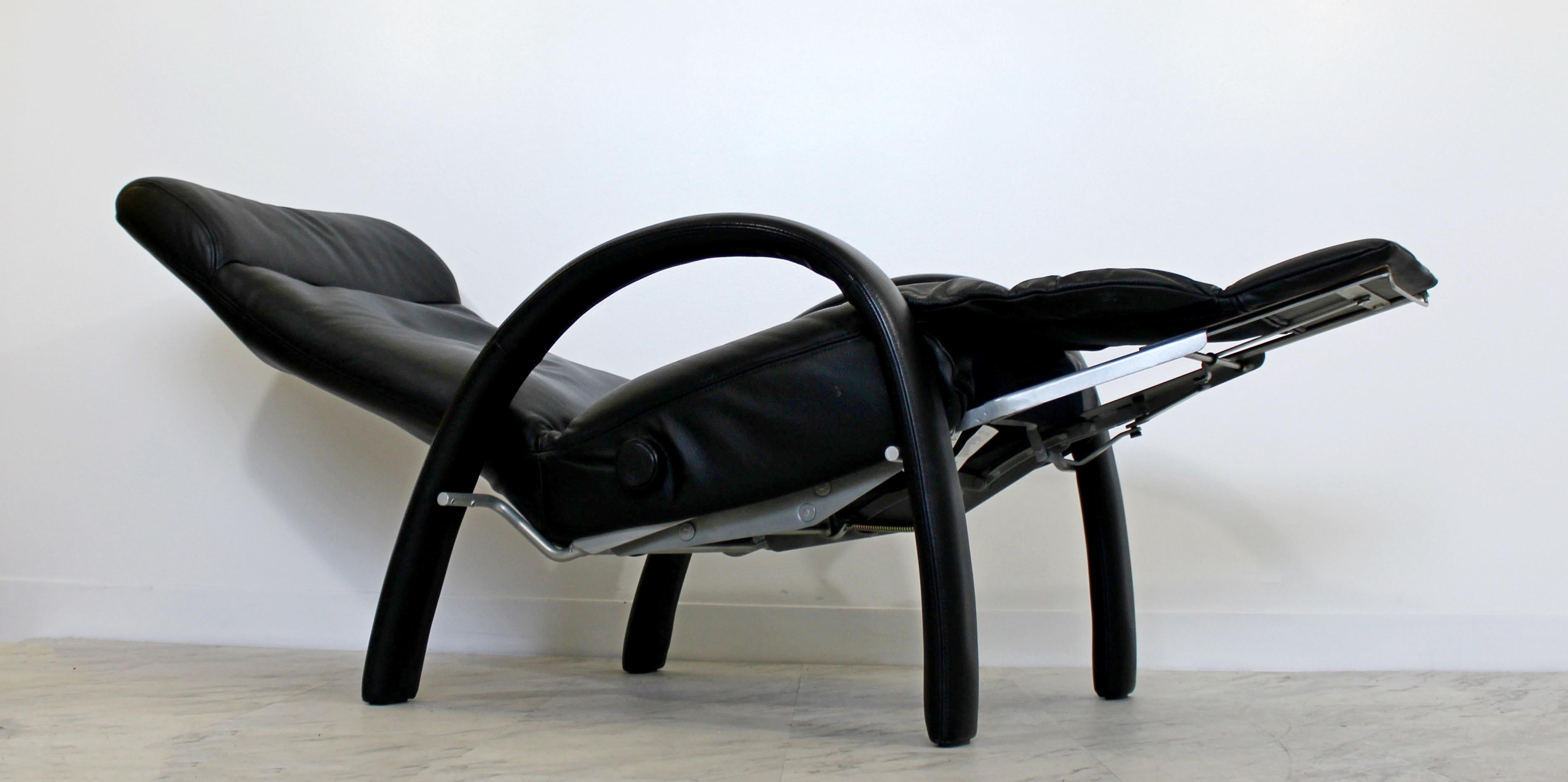 Contemporary Modern Bjork Lafer Black Leather Recliner Reclining Armchair 1