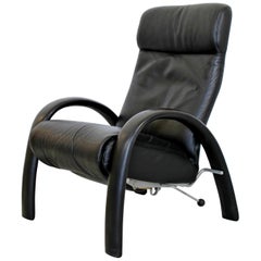 Contemporary Modern Bjork Lafer Black Leather Recliner Reclining Armchair