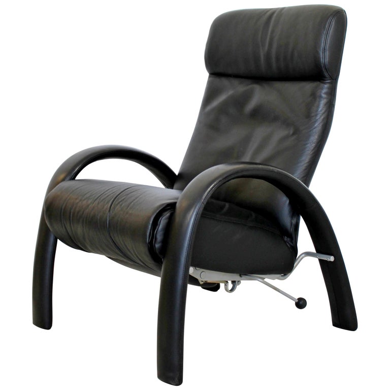 Contemporary Modern Bjork Lafer Black Leather Recliner Reclining