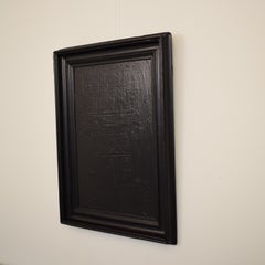Zeitgenössische moderne schwarze abstrakte Malerei auf Leinwand in einem alten Rahmen