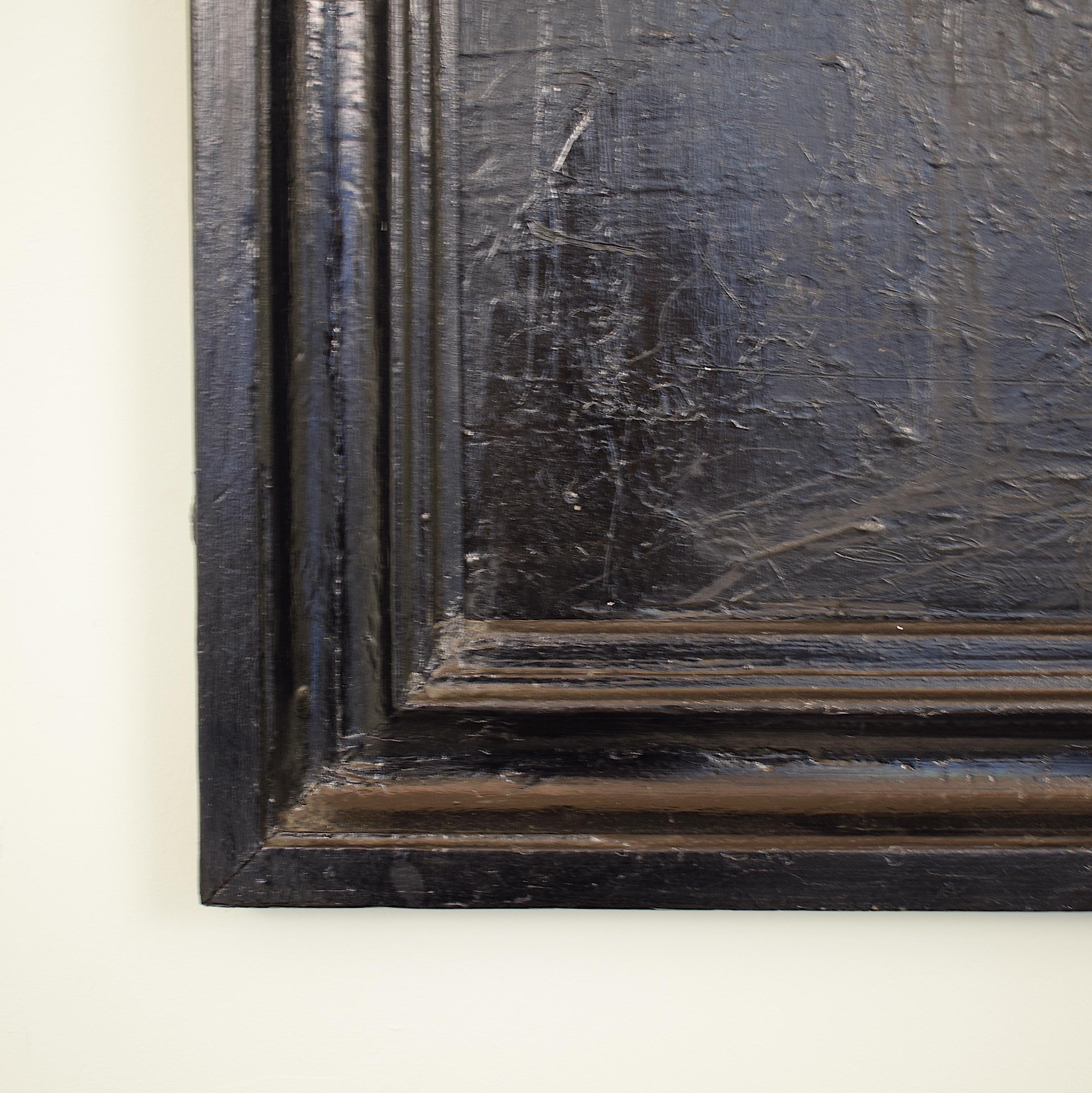 Contemporary Modern Black Abstract Painting on Canvas in a Old Frame (21. Jahrhundert und zeitgenössisch)