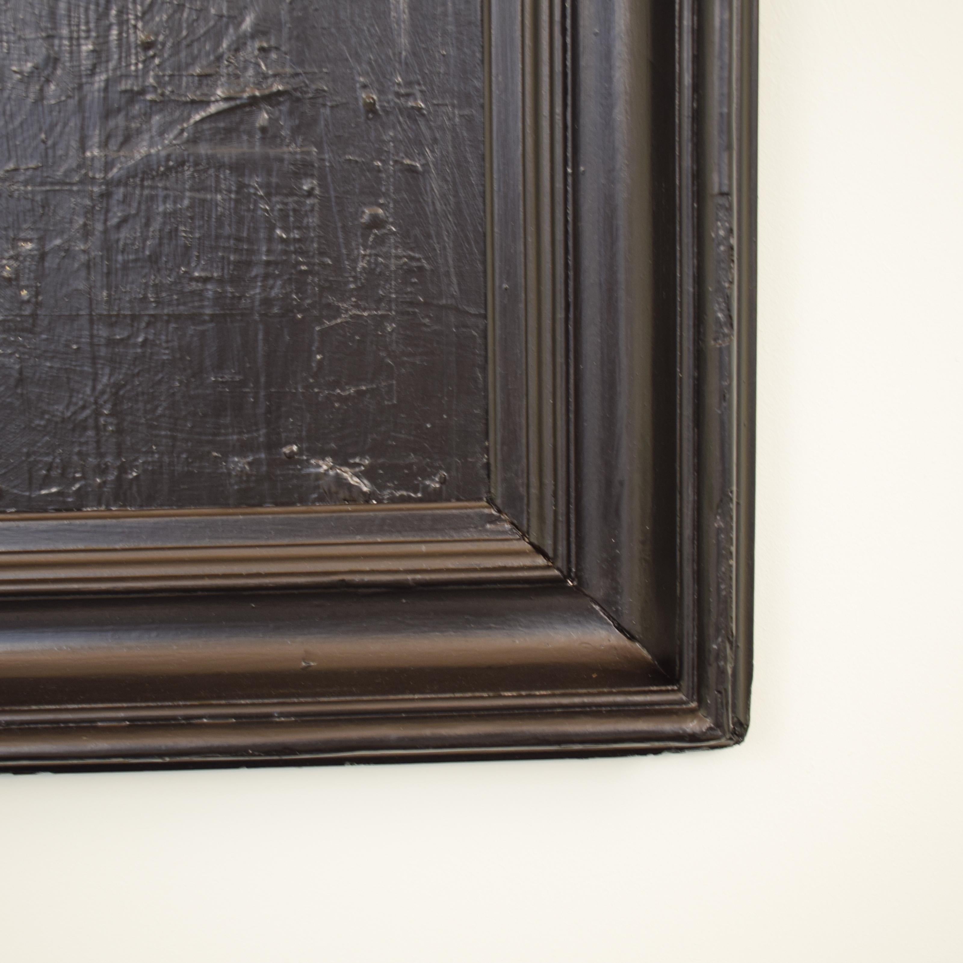 Quadro astratto nero moderno e contemporaneo su tela con cornice antica in vendita 1