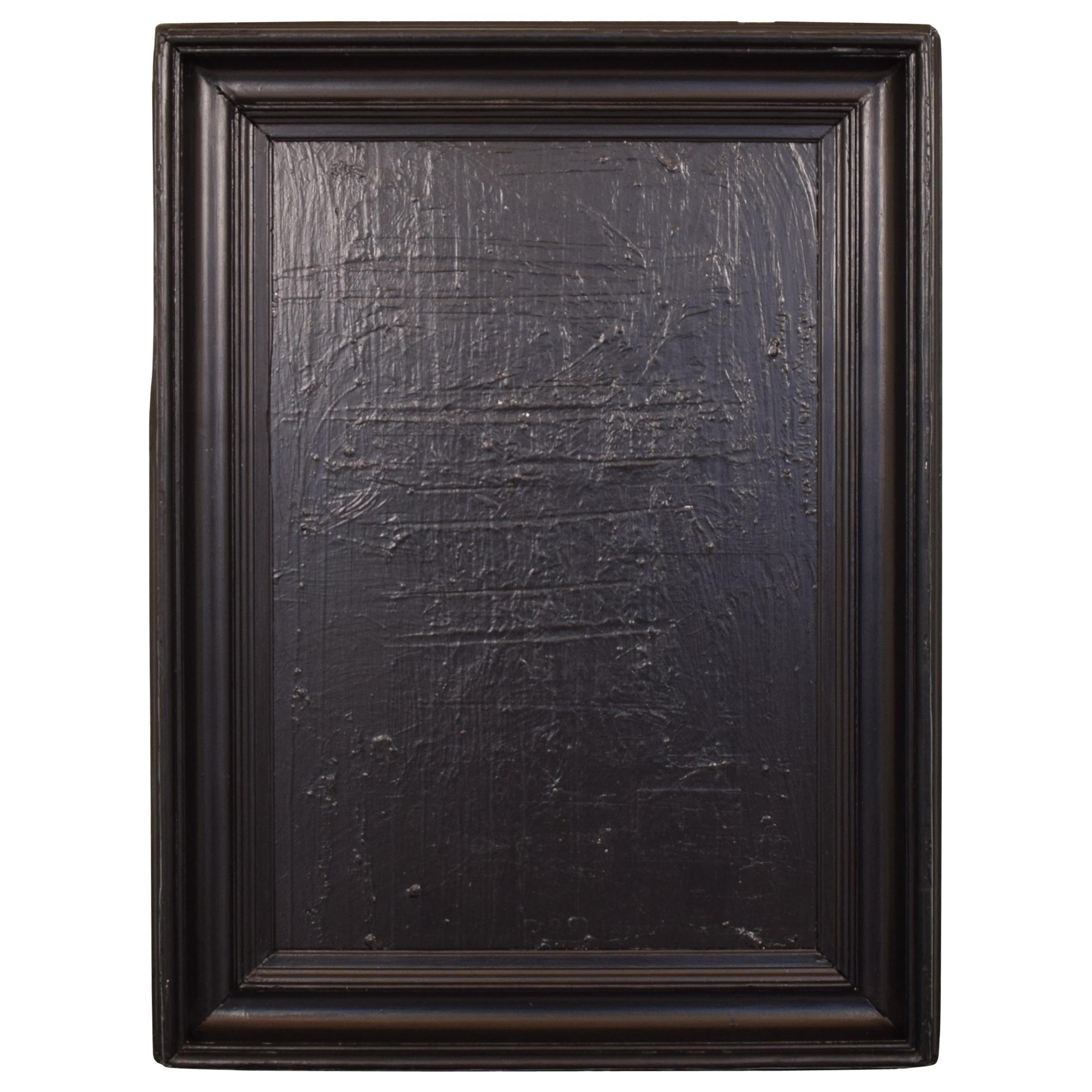 Contemporary Modern Black Abstract Painting on Canvas in a Old Frame