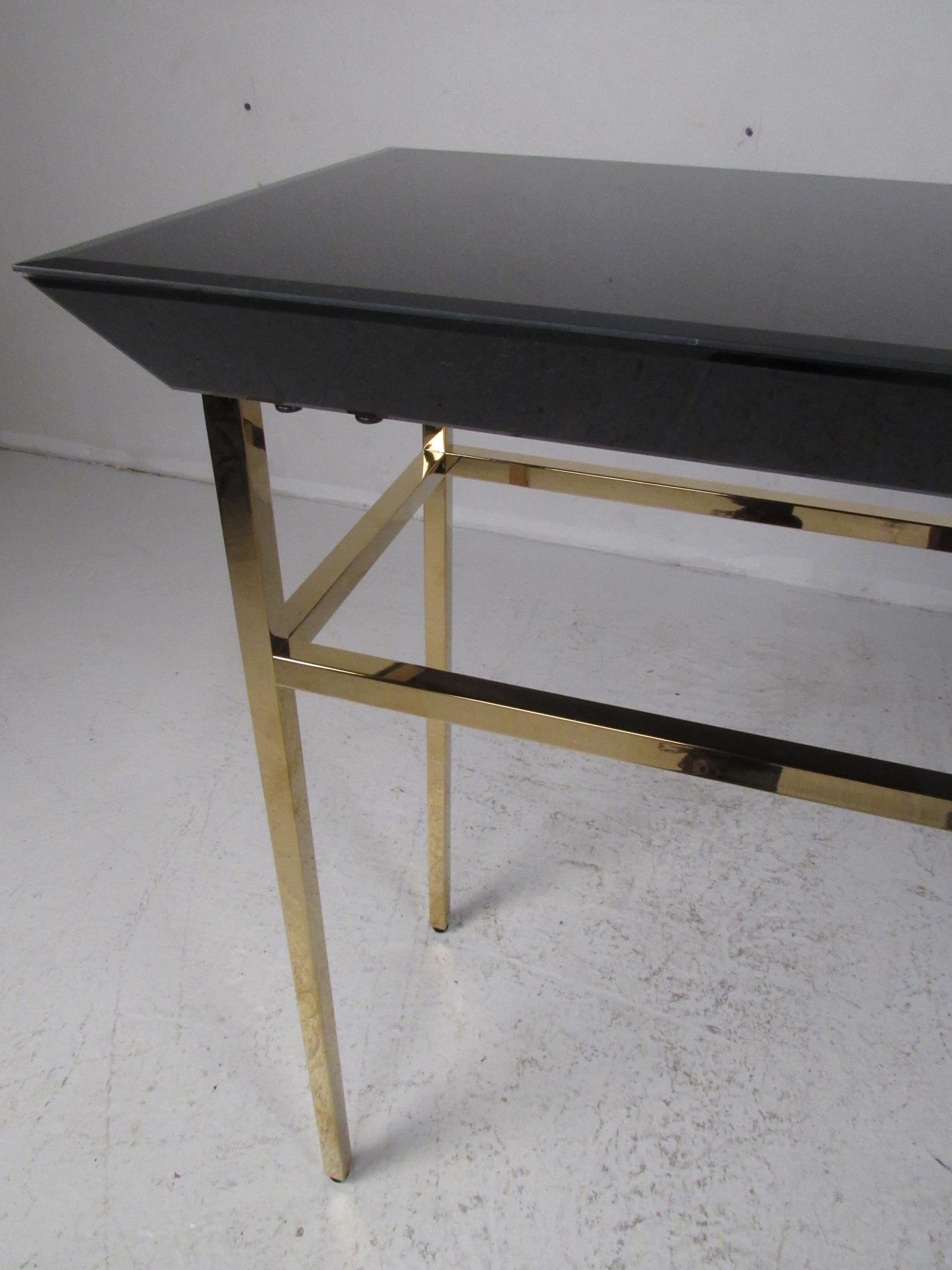 Contemporary Modern Black Glass Console Table In Good Condition In Brooklyn, NY