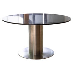 Contemporary Modern Black Granite and Brushed Steel Circular Dining Table