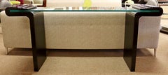 Contemporary Modern Black Lacquer & Glass Curved Console Table, 1980s