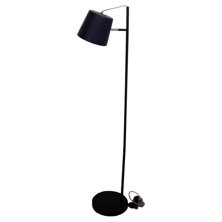 Contemporary Modern Black Matte Metal Floor Lamp w Chrome Detail at 1stDibs