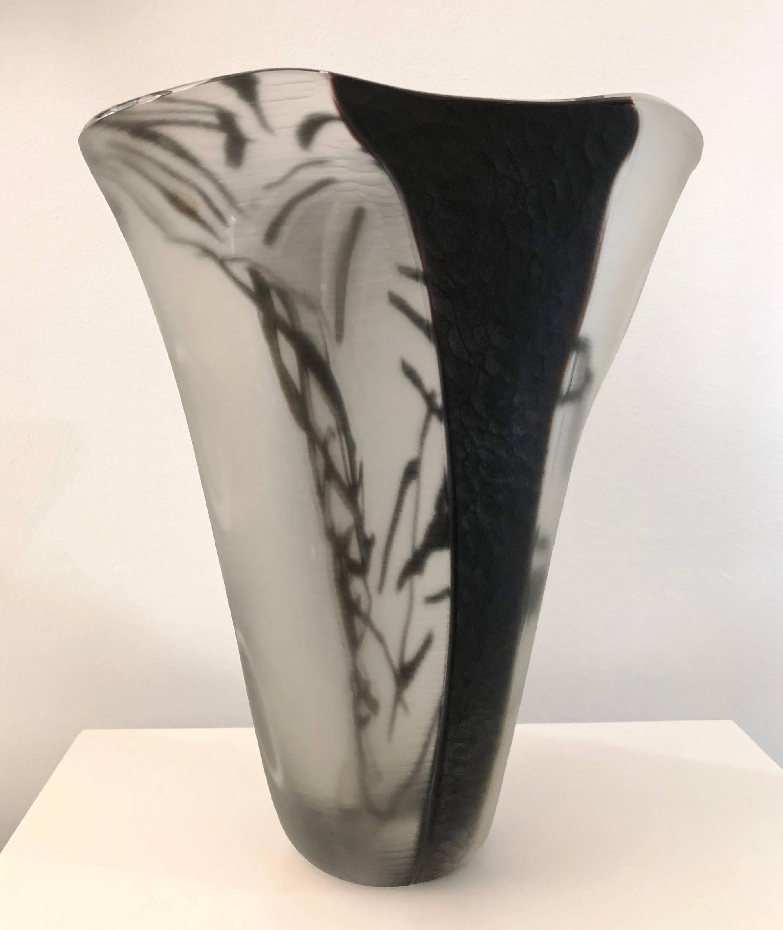 Contemporary Modern Black White and Crystal Clear Murano Glass Sculptural Vase 1