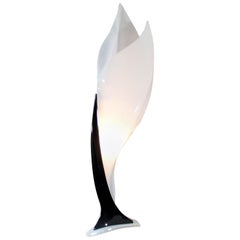 Contemporary Modern Black & White Rougier Style Table Lamp 1980s Acrylic Flower