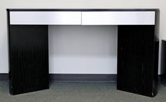 Contemporary Modern Black Wood Granite Topped Console Table with 2 Drawers 1980s