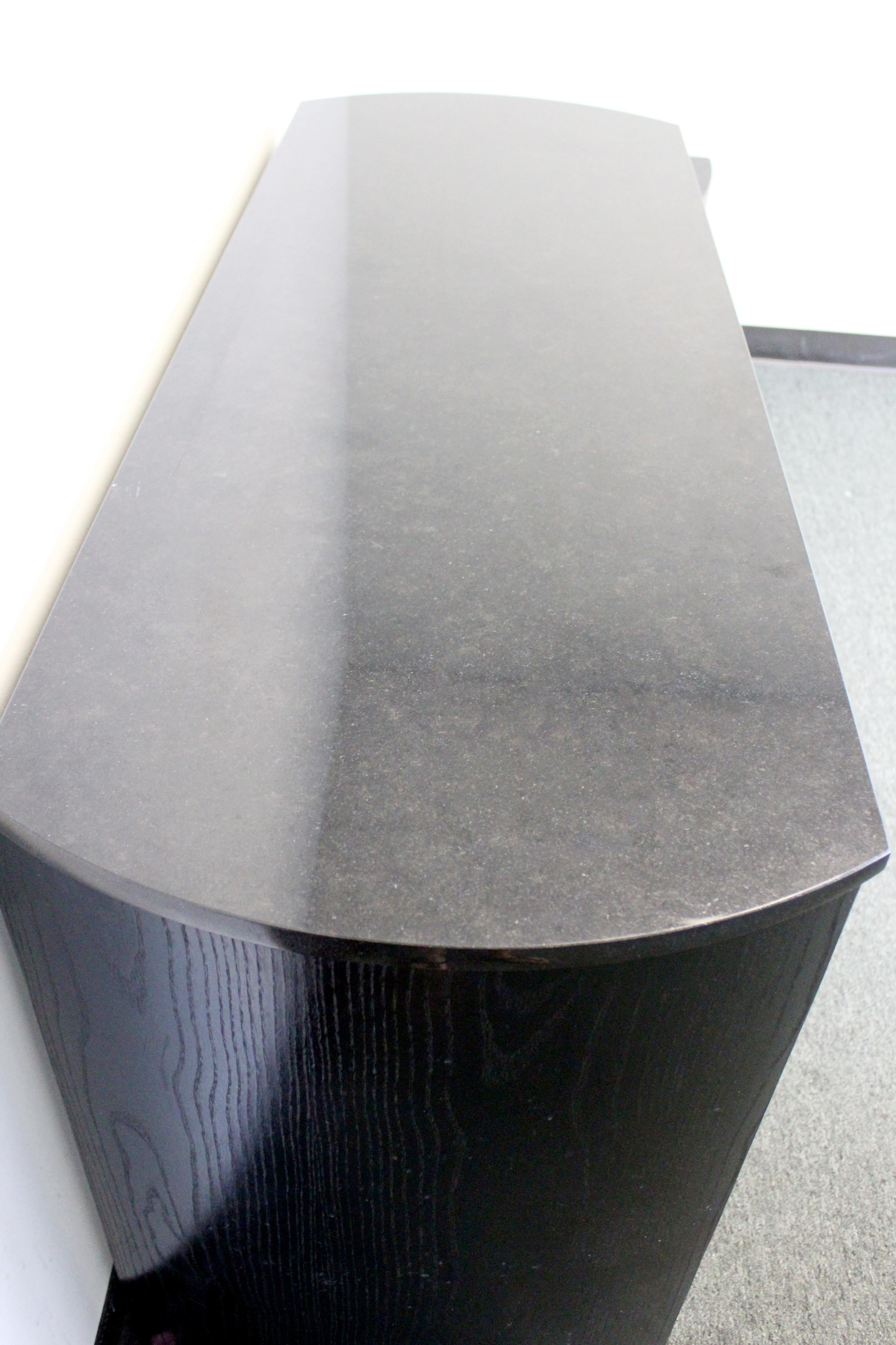 Late 20th Century Contemporary Modern Black Wood Granite Topped Console Table with 2 Drawers 1980s