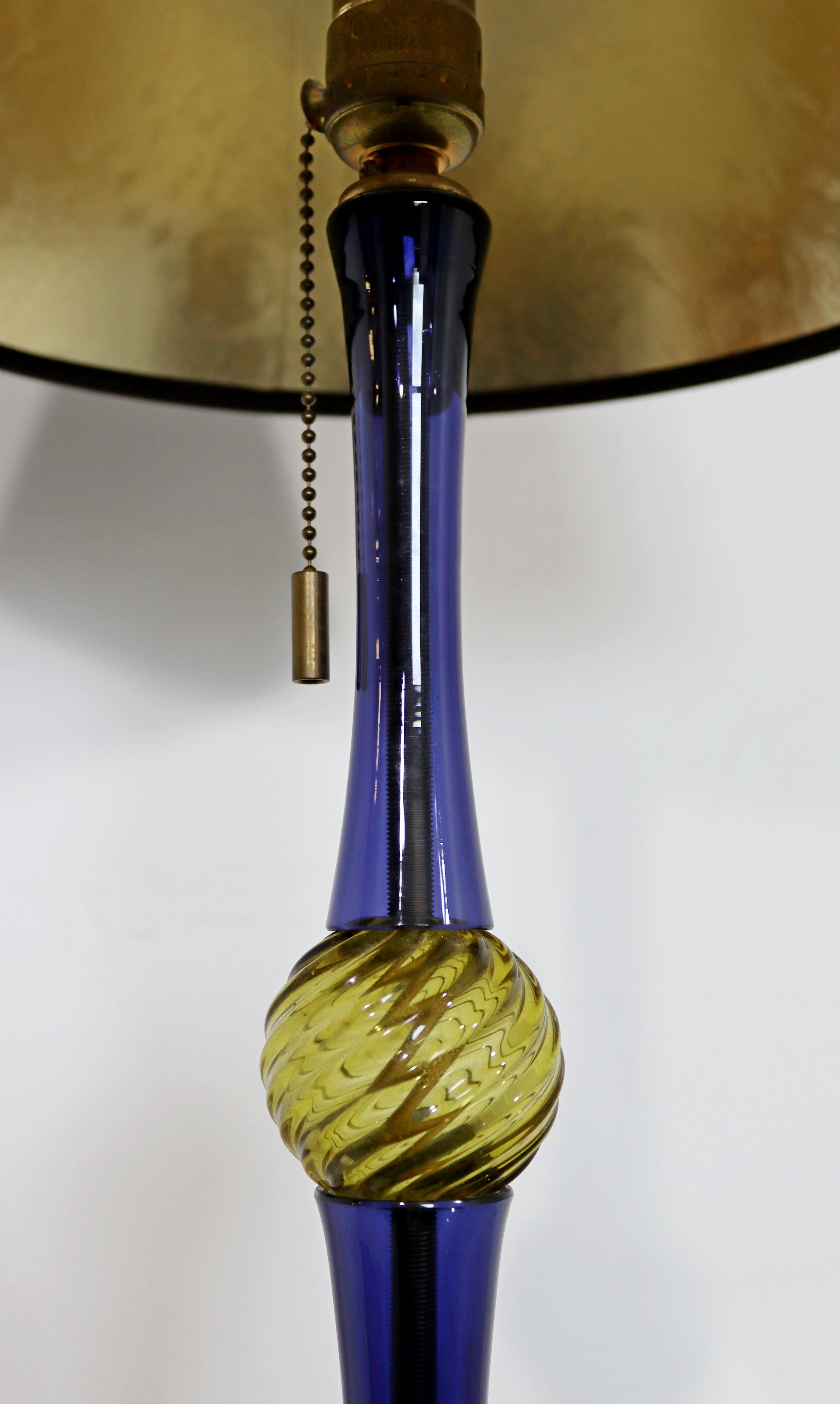 Late 20th Century Contemporary Modern Blue Yellow Art Glass Table Lamp Signed John Hutton, 1980s