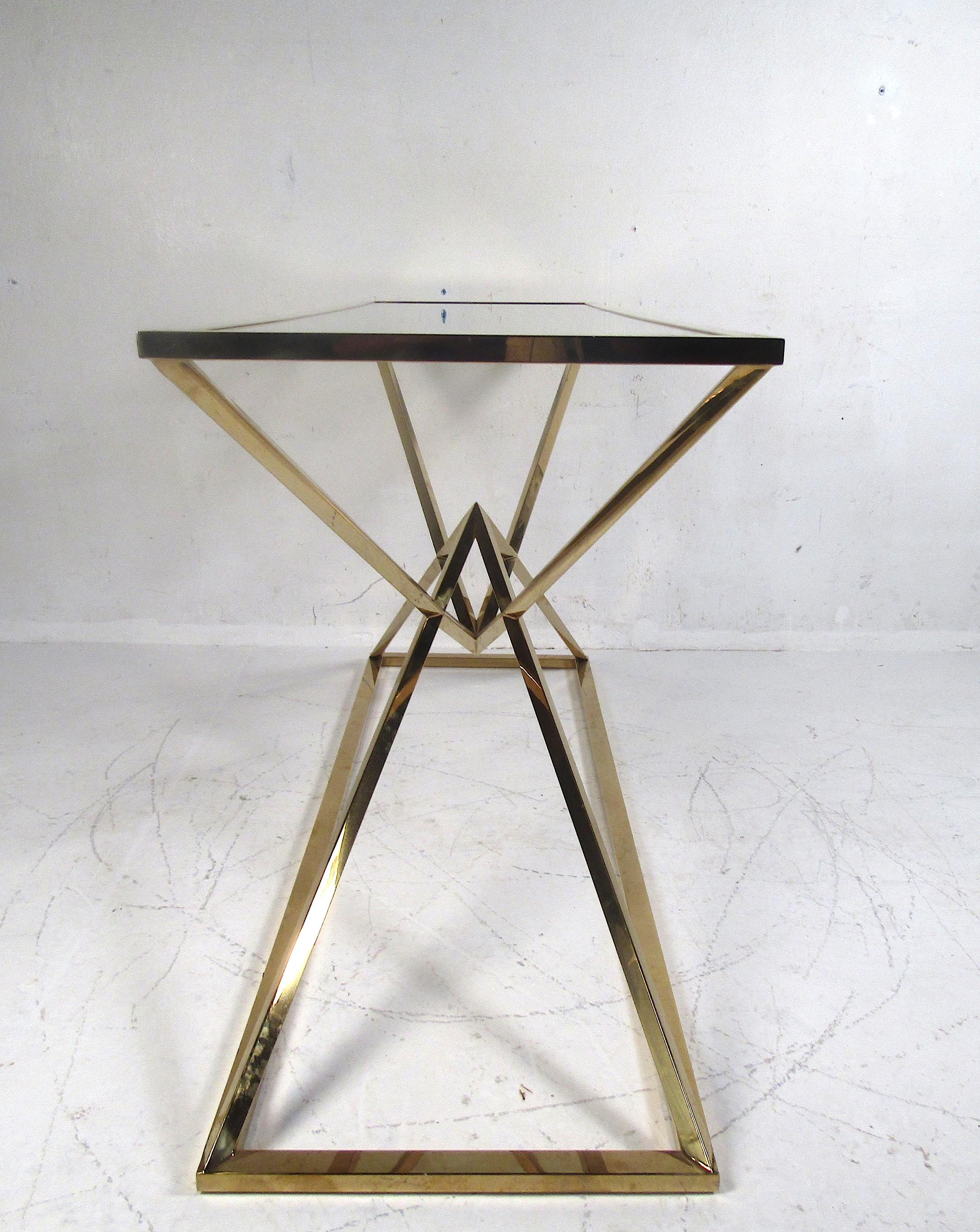 20th Century Contemporary Modern Brass Console with Glass Tabletop