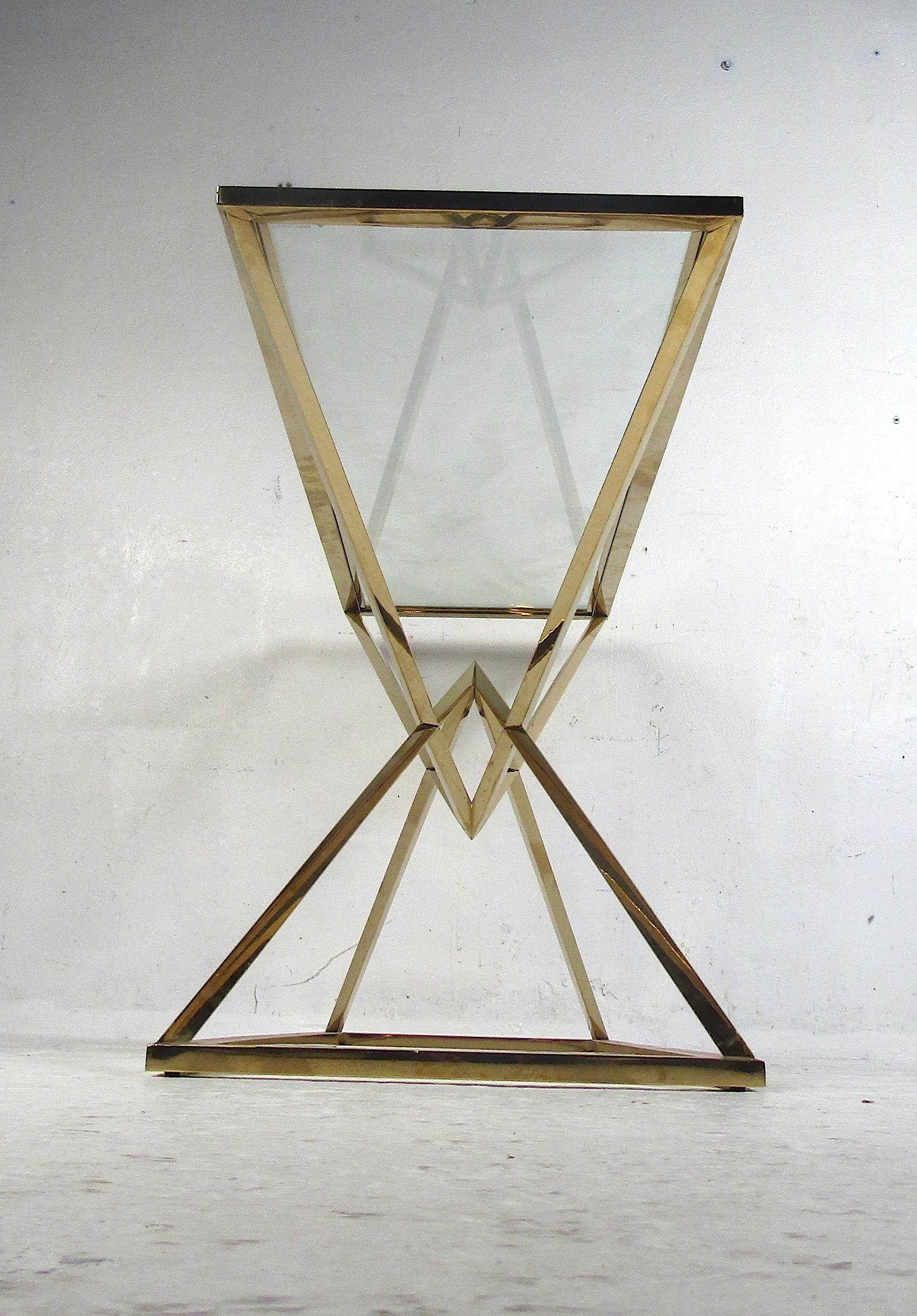 Contemporary Modern Brass Console with Glass Tabletop 1