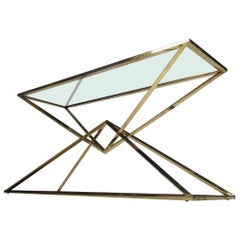 Contemporary Modern Brass Console with Glass Tabletop