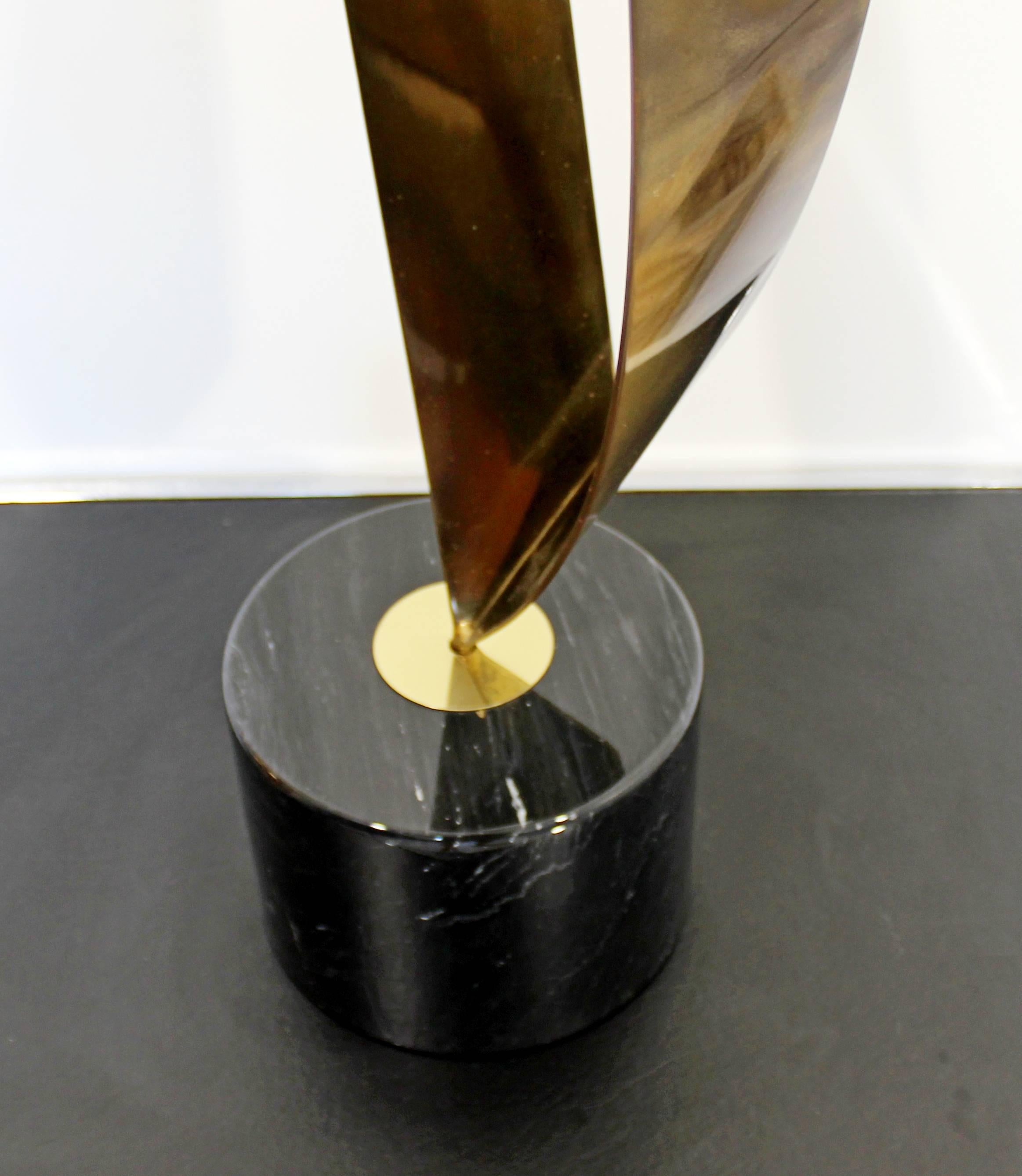 Contemporary Modern Brass Ribbon Heart on Marble Table Sculpture C. Jere, 1980s 5
