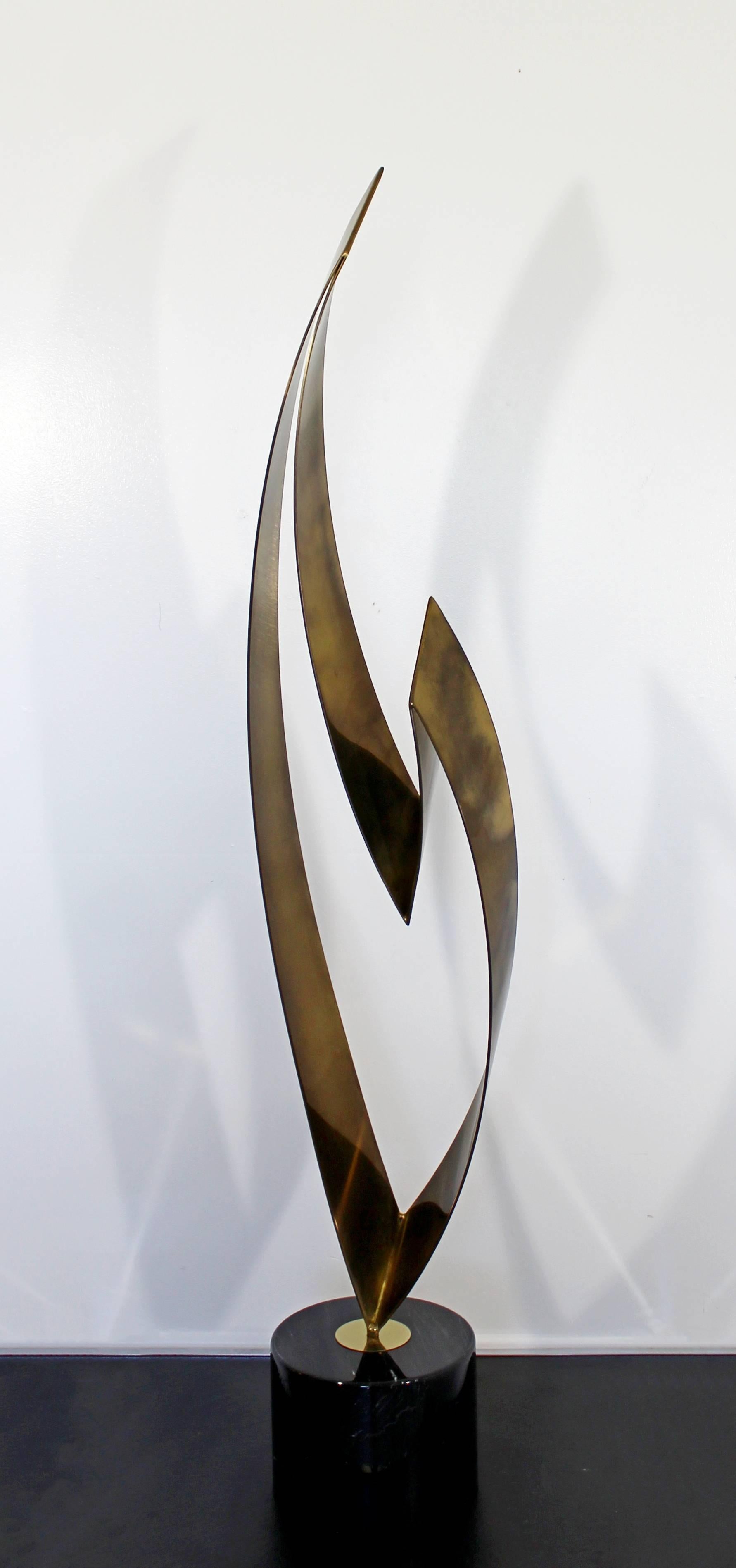 Contemporary Modern Brass Ribbon Heart on Marble Table Sculpture C. Jere, 1980s 3