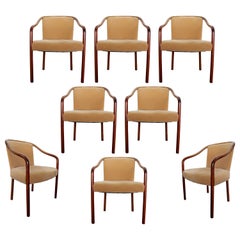 Contemporary Modern Brickell Set of 8 Mohair and Wood Dining Armchairs, 1980s