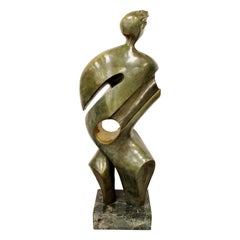 Contemporary Modern Bronze Marble Table Sculpture Signed Porret Diabolique 1980s