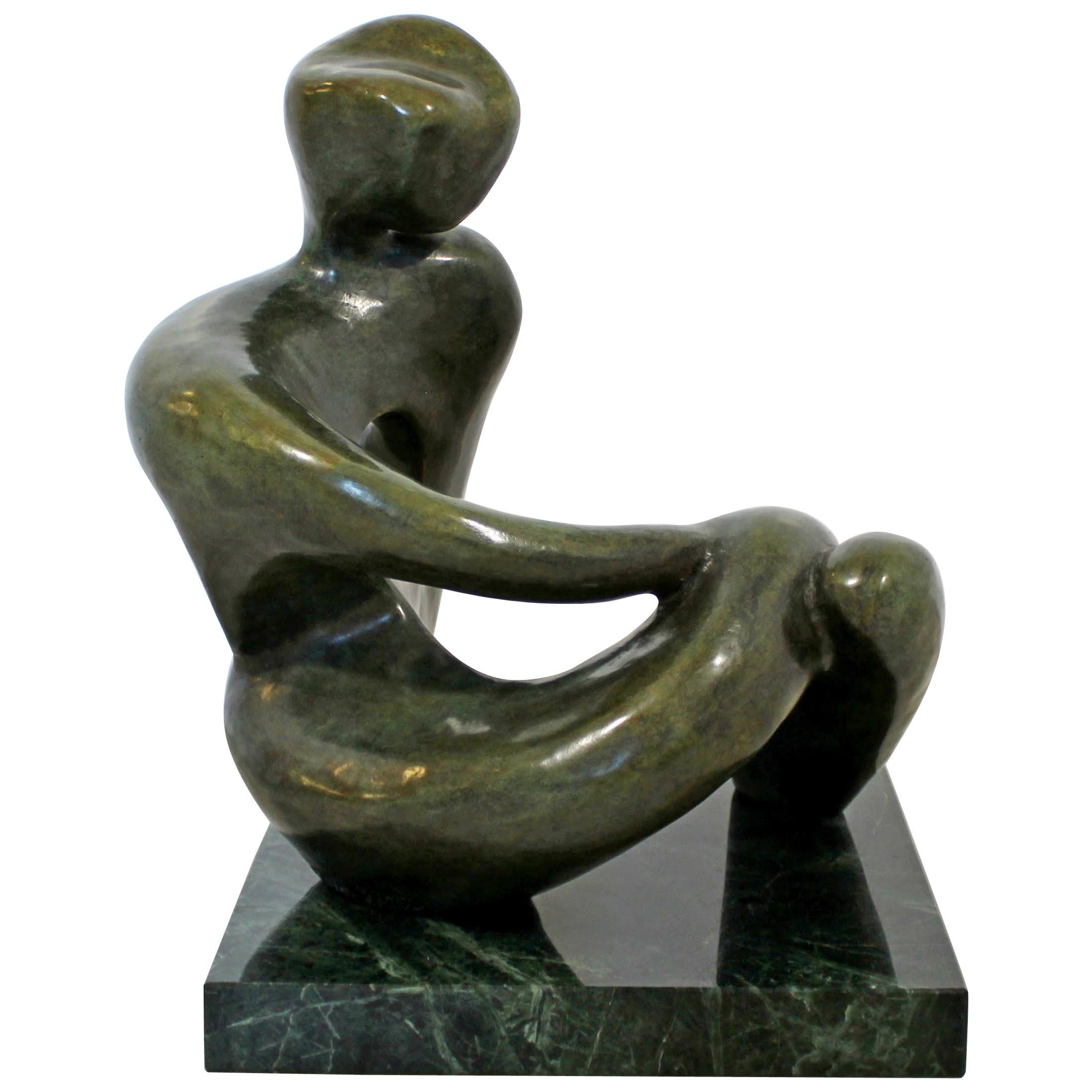 Contemporary Modern Bronze Marble Table Sculpture Signed Porret Manifesto, 1987