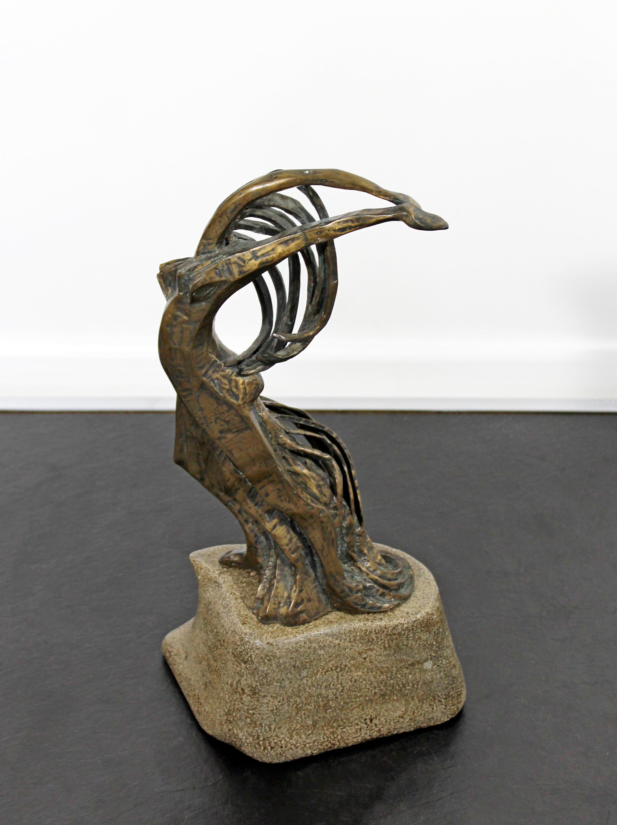 Contemporary Modern Bronze on Stone Female Figure Table Sculpture Signed 1999 In Good Condition In Keego Harbor, MI